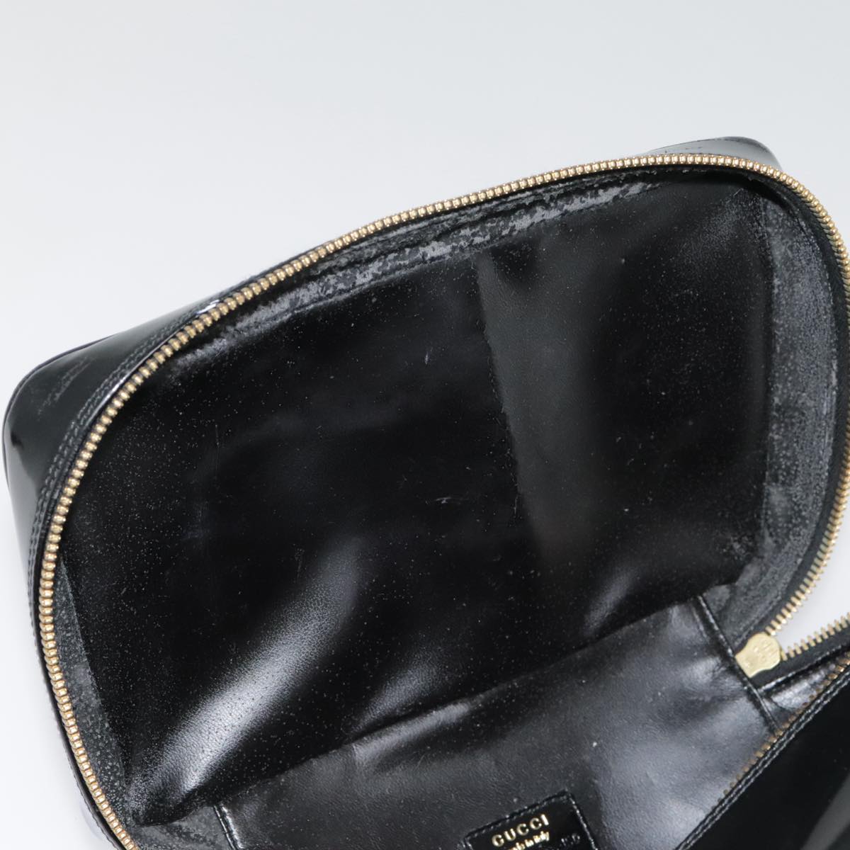 GUCCI Vanity Cosmetic Pouch Enamel Black Gold Auth 92363