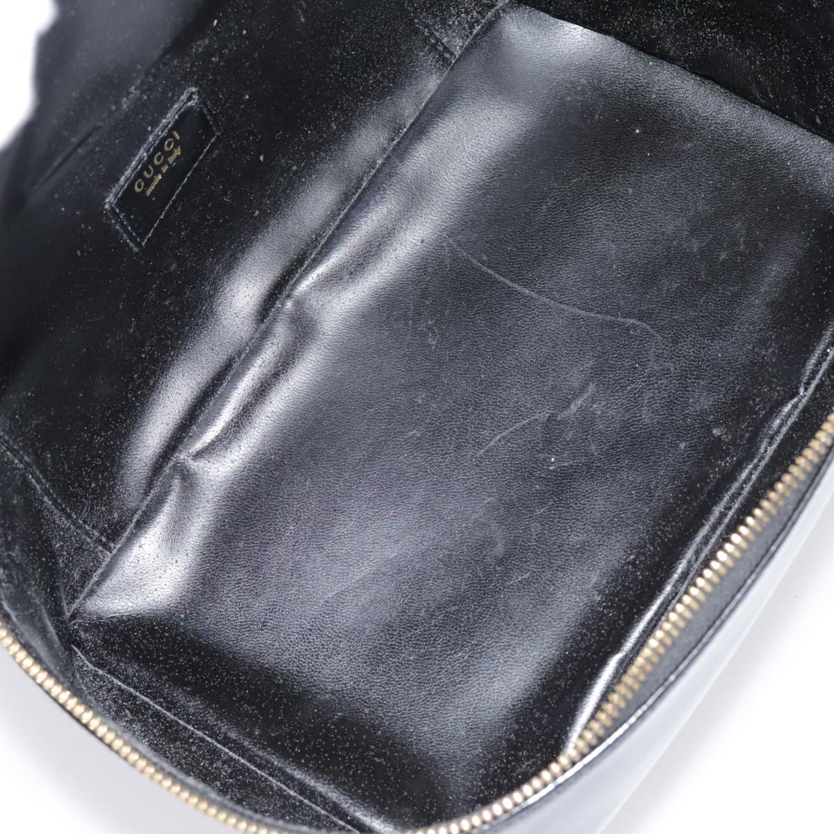 GUCCI Vanity Cosmetic Pouch Enamel Black Gold Auth 92363