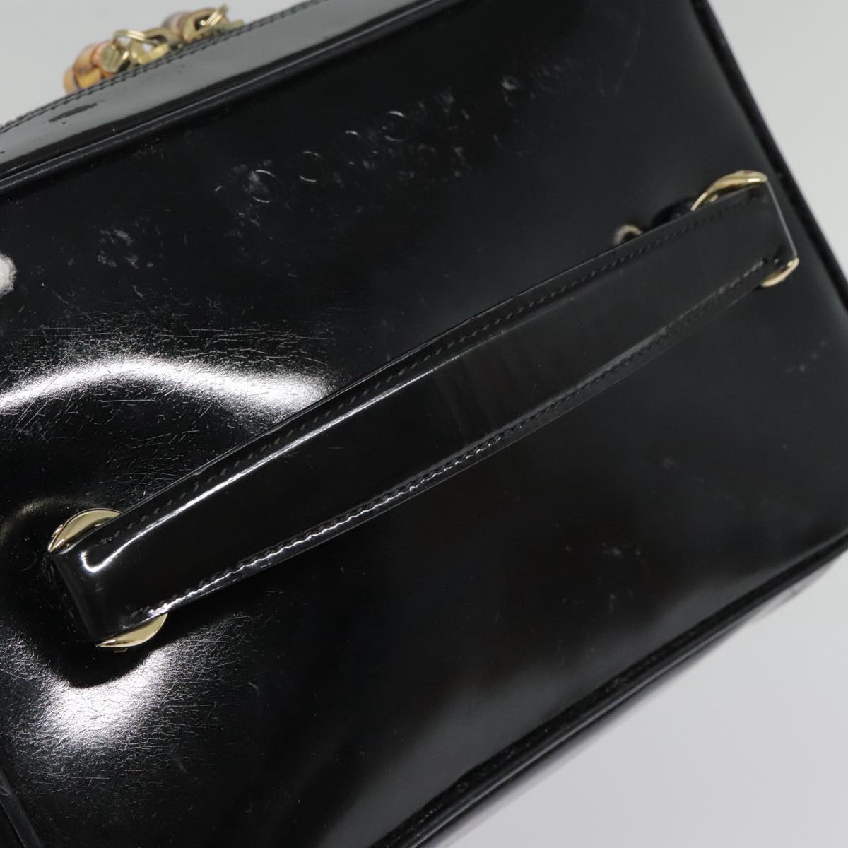 GUCCI Vanity Cosmetic Pouch Enamel Black Gold Auth 92363