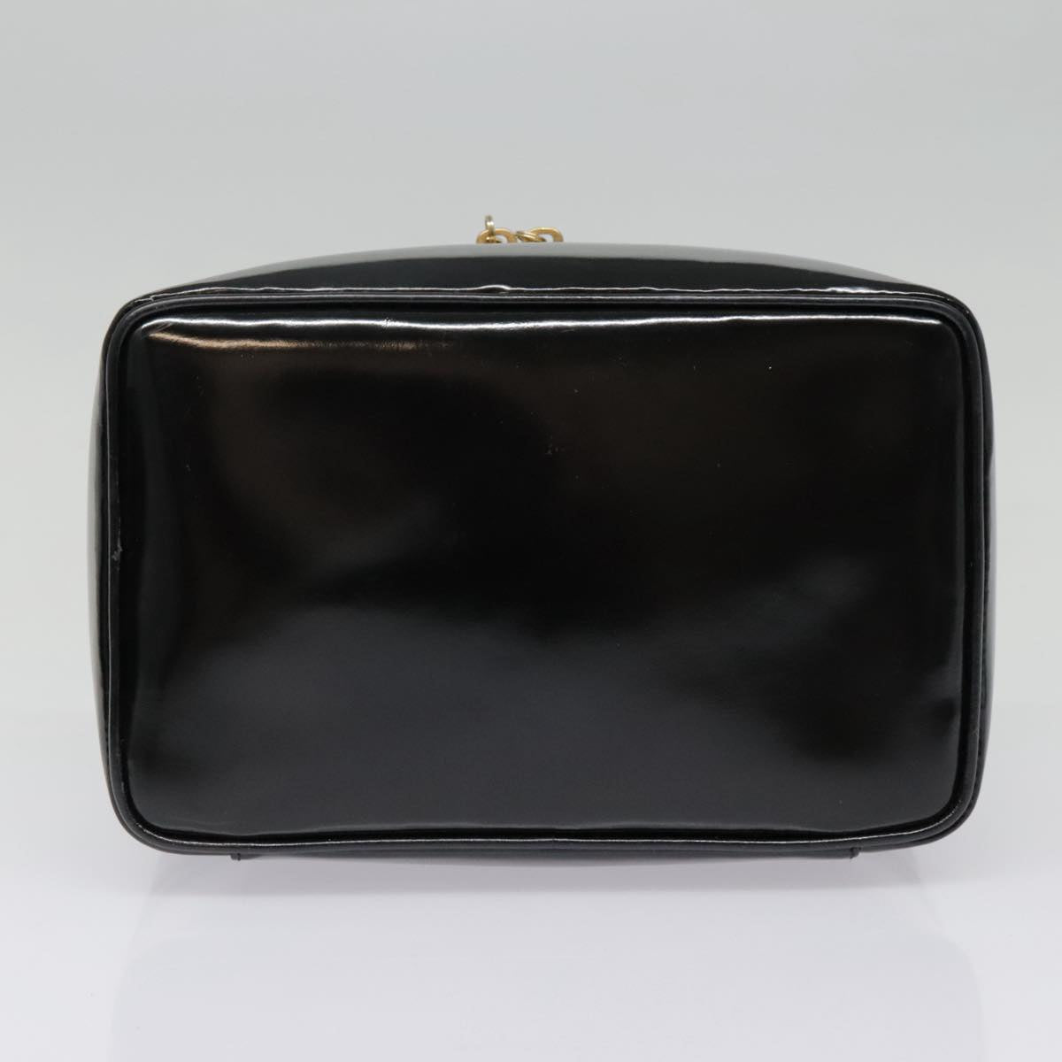 GUCCI Vanity Cosmetic Pouch Enamel Black Gold Auth 92363