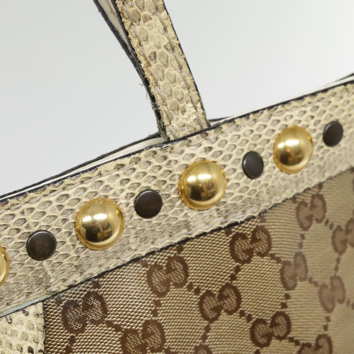 GUCCI GG Crystal Tote Bag Coated Canvas Beige White Silver 207292 Auth 92409