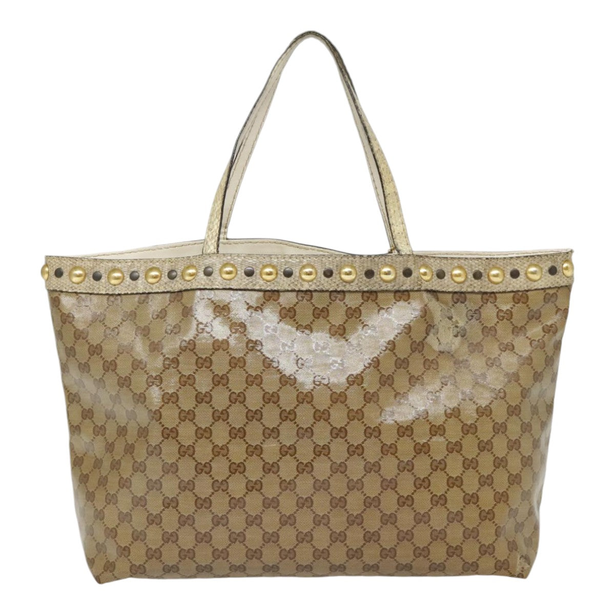GUCCI GG Crystal Tote Bag Coated Canvas Beige White Silver 207292 Auth 92409