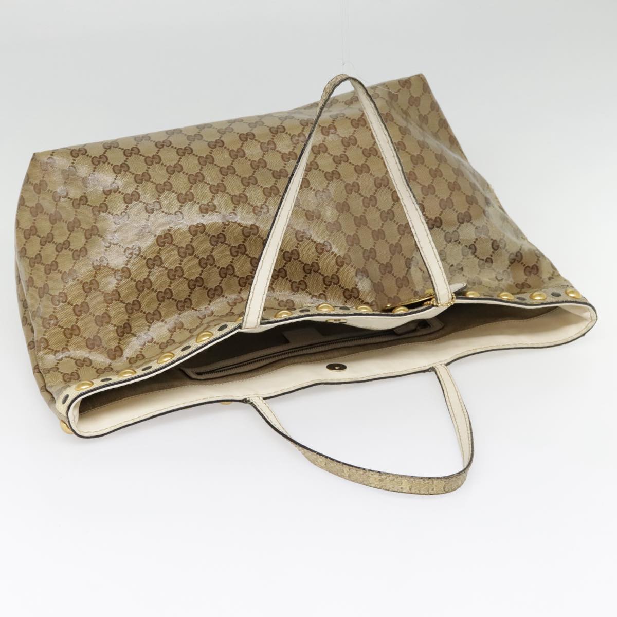 GUCCI GG Crystal Tote Bag Coated Canvas Beige White Silver 207292 Auth 92409