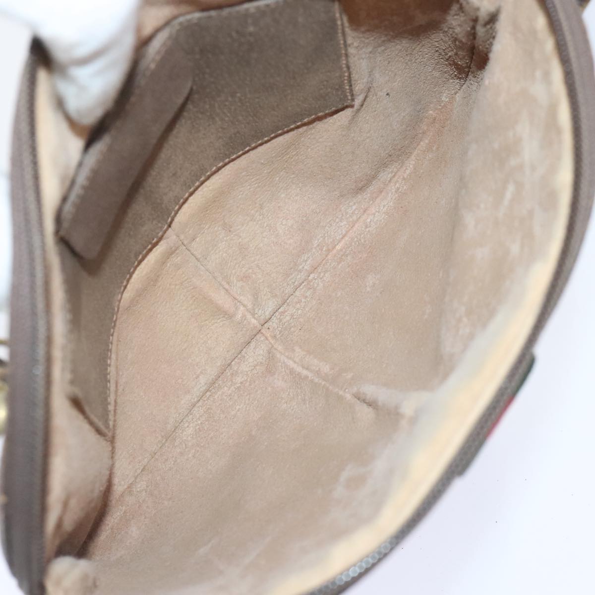 GUCCI GG Canvas Web Sherry Line Shoulder Bag PVC Leather Beige Green Auth 92419