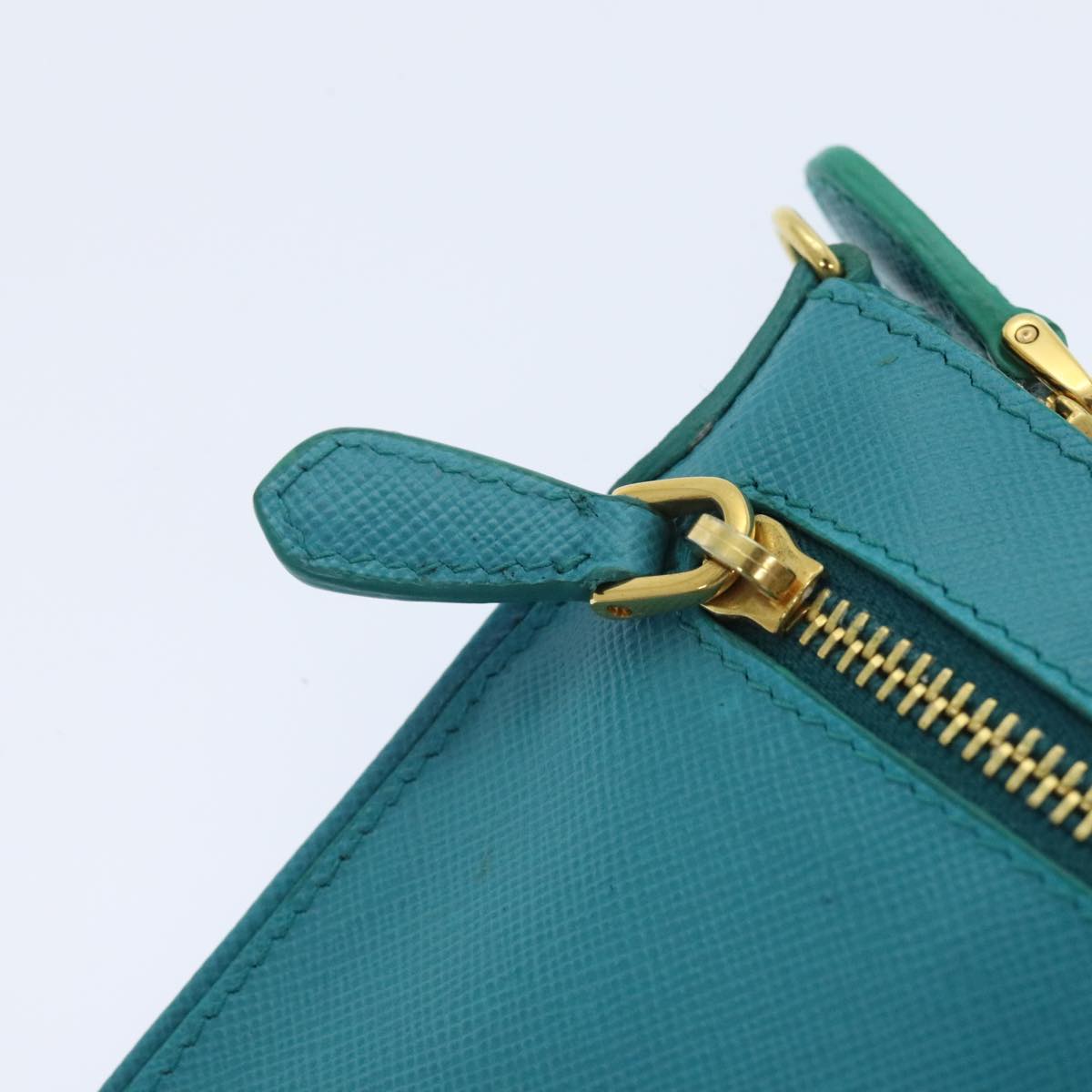 PRADA Shoulder Pouch Safiano leather Turquoise Blue Gold Auth 92427