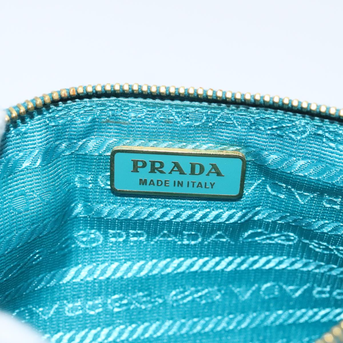 PRADA Shoulder Pouch Safiano leather Turquoise Blue Gold Auth 92427