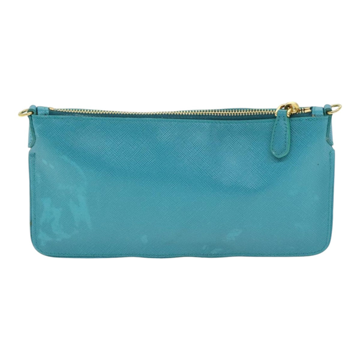 PRADA Shoulder Pouch Safiano leather Turquoise Blue Gold Auth 92427