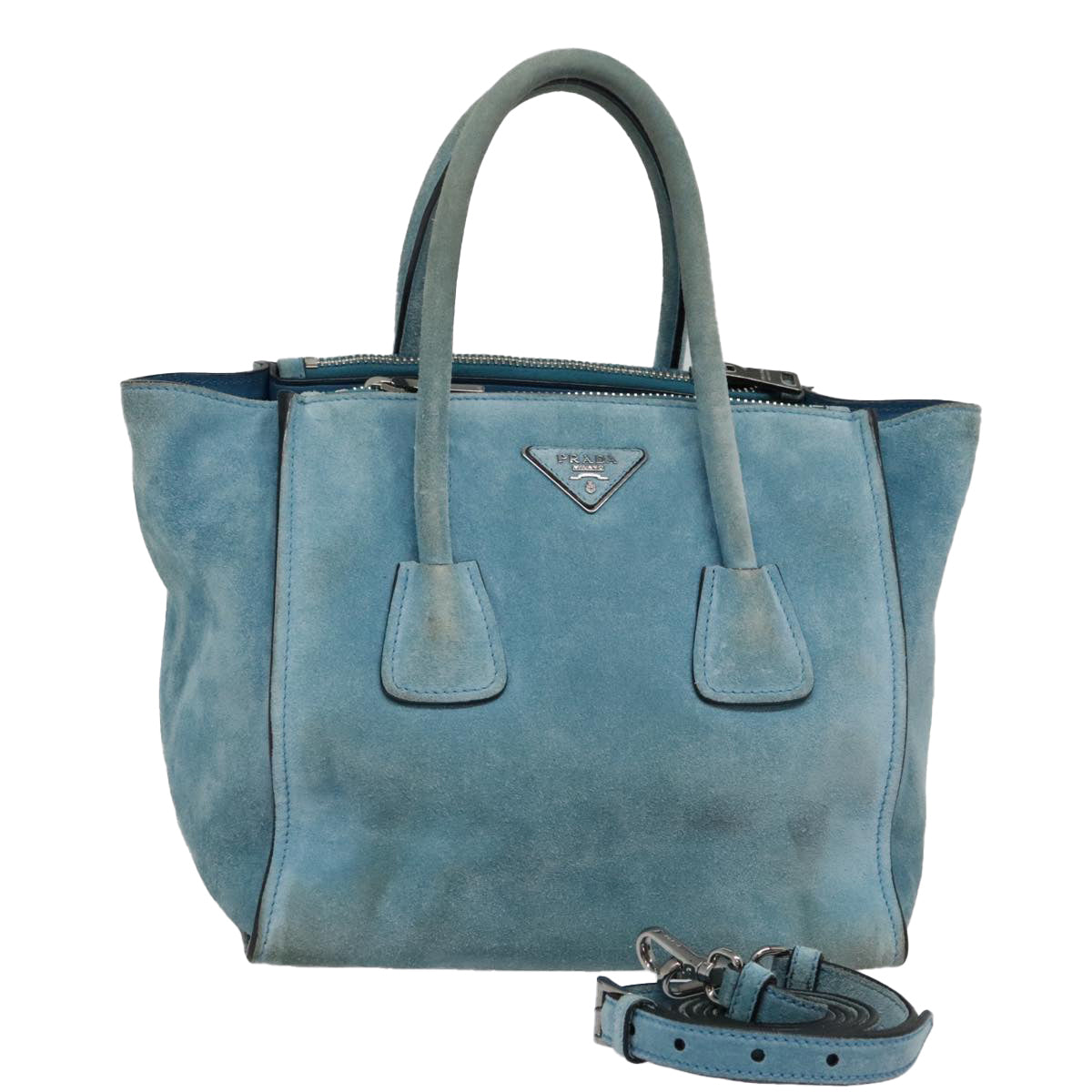 PRADA Hand Bag Suede 2way Blue Silver Auth 92428