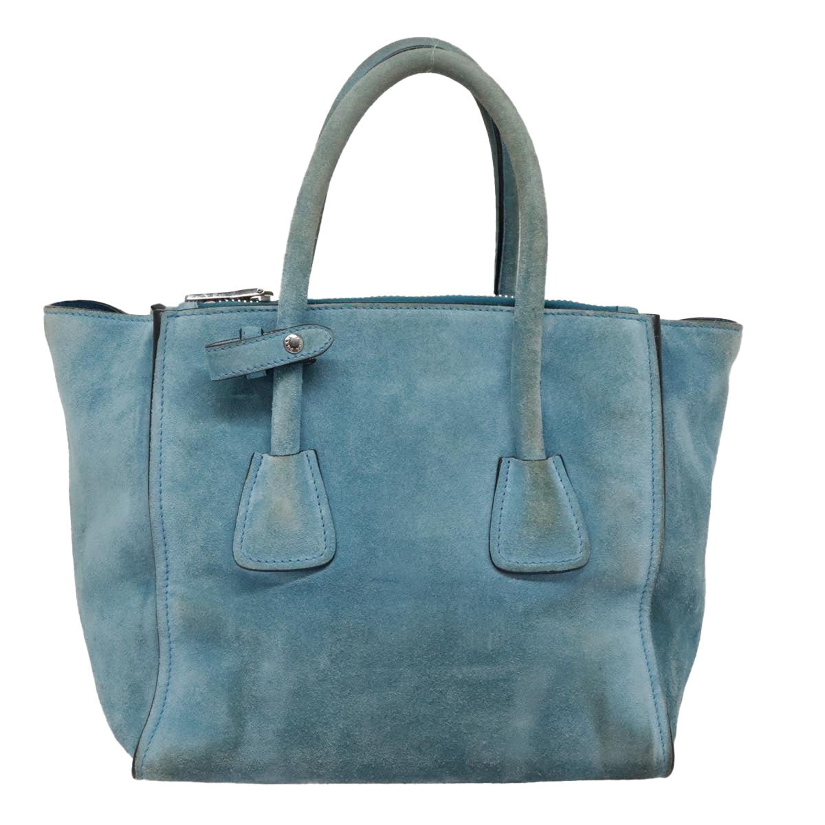 PRADA Hand Bag Suede 2way Blue Silver Auth 92428