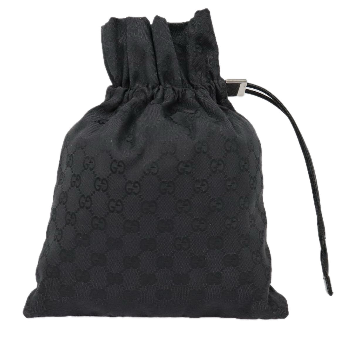 GUCCI GG Canvas Drawstring Bag Black Silver 014 1137 3754 Auth 92466