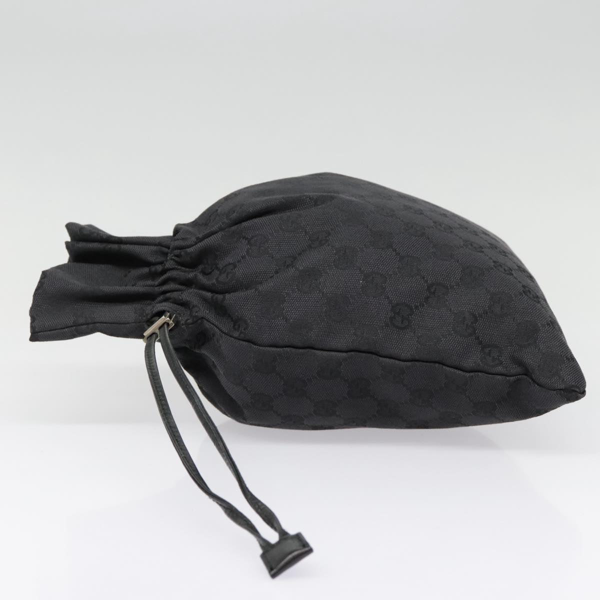 GUCCI GG Canvas Drawstring Bag Black Silver 014 1137 3754 Auth 92466