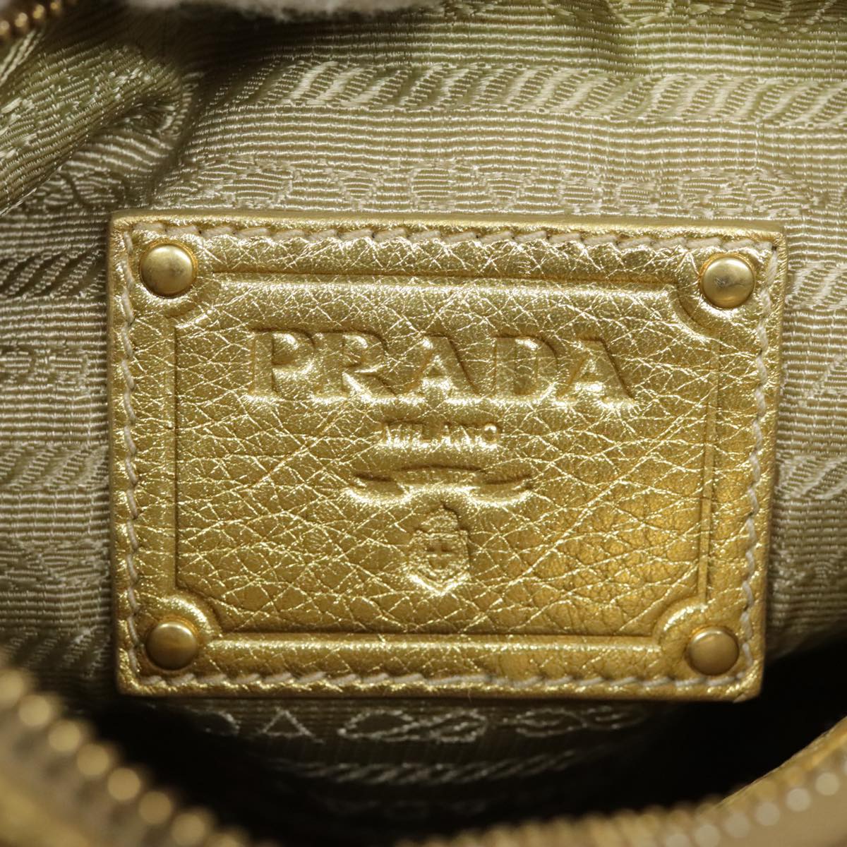 PRADA Hand Bag Canvas Leather Beige Gold Auth 92497