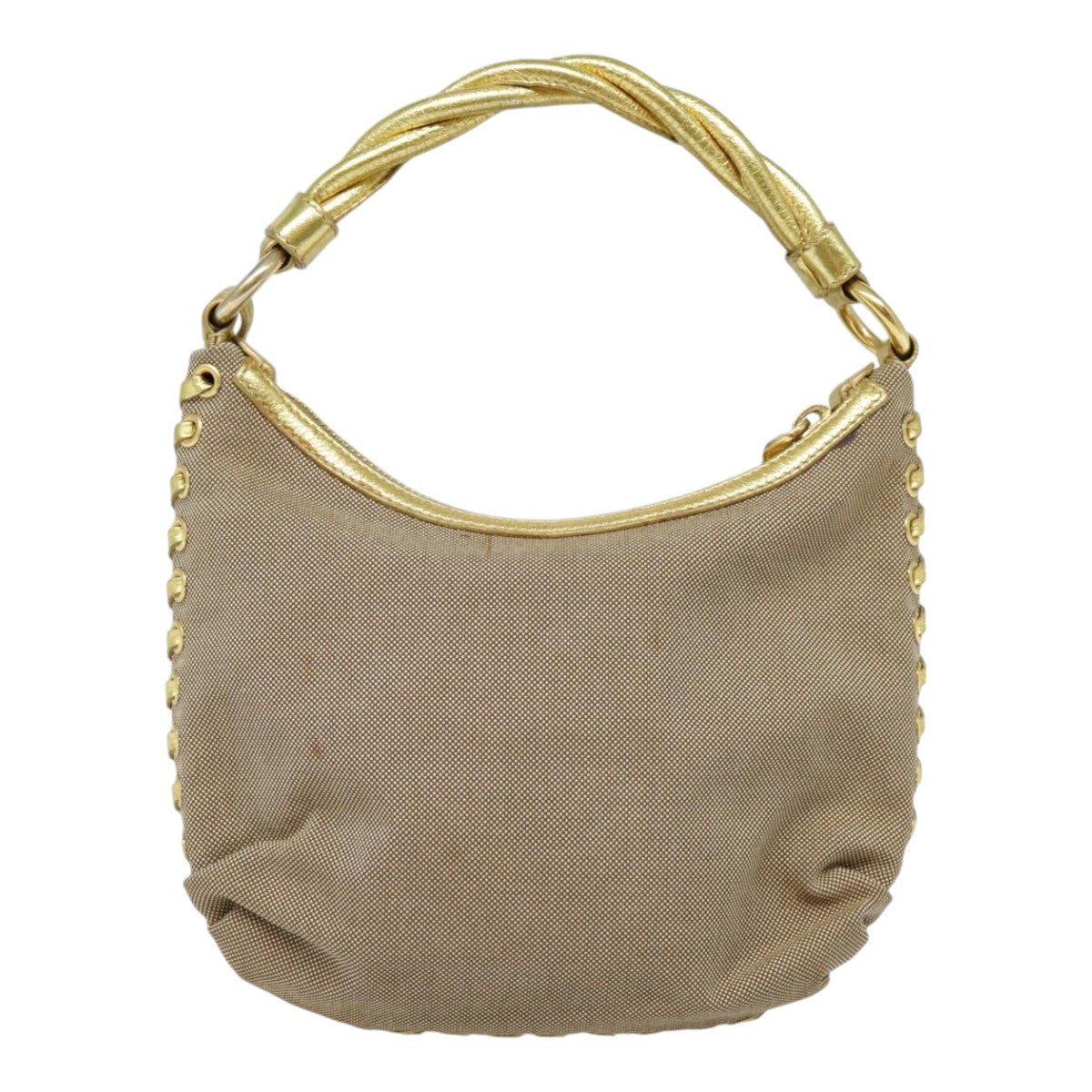 PRADA Hand Bag Canvas Leather Beige Gold Auth 92497