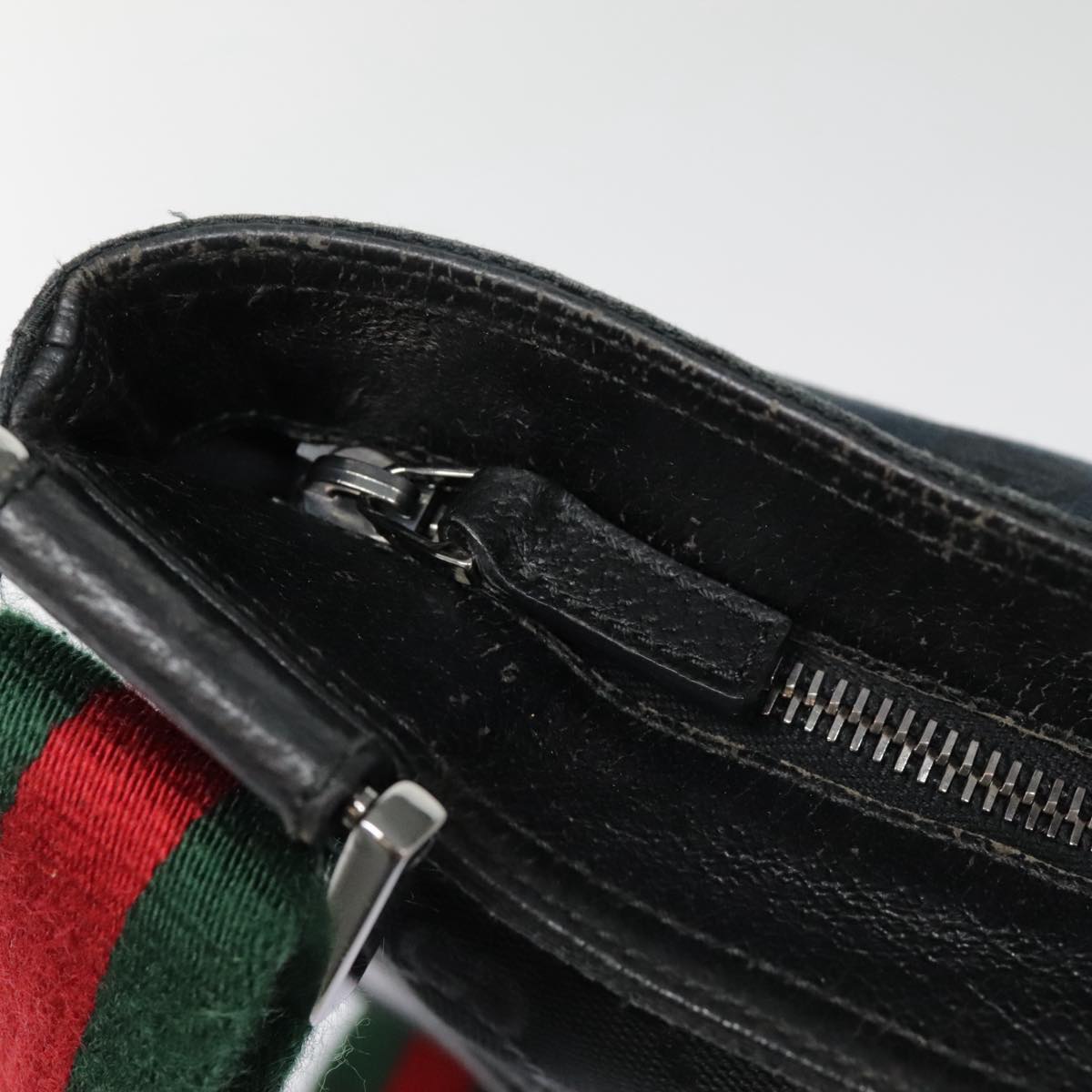 GUCCI GG Canvas Web Sherry Line Shoulder Bag Black Green Red Auth 92505