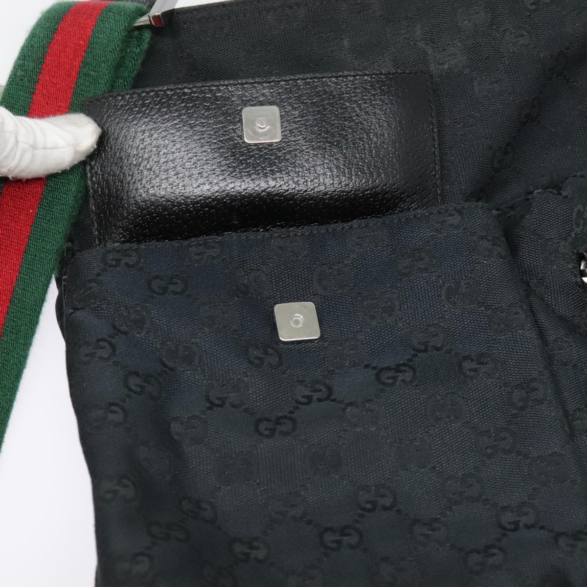 GUCCI GG Canvas Web Sherry Line Shoulder Bag Black Green Red Auth 92505