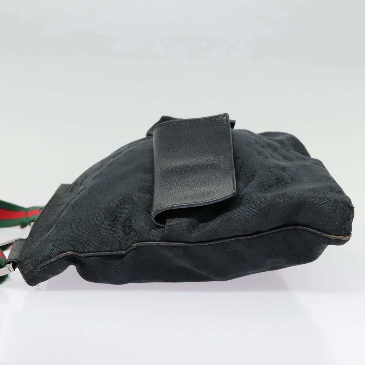 GUCCI GG Canvas Web Sherry Line Shoulder Bag Black Green Red Auth 92505