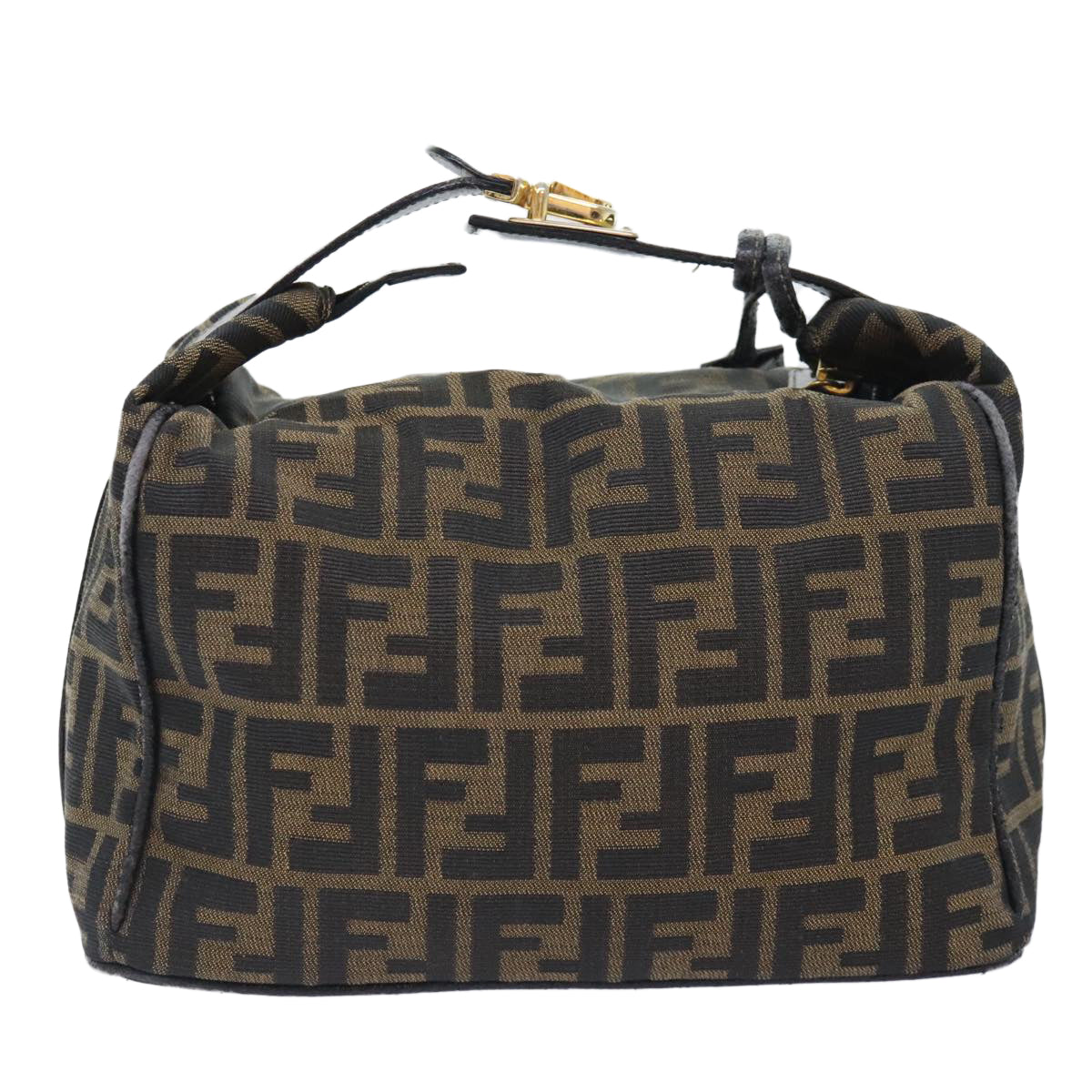 FENDI Zucca Canvas Vanity Pouch Brown Black gold Auth 92526