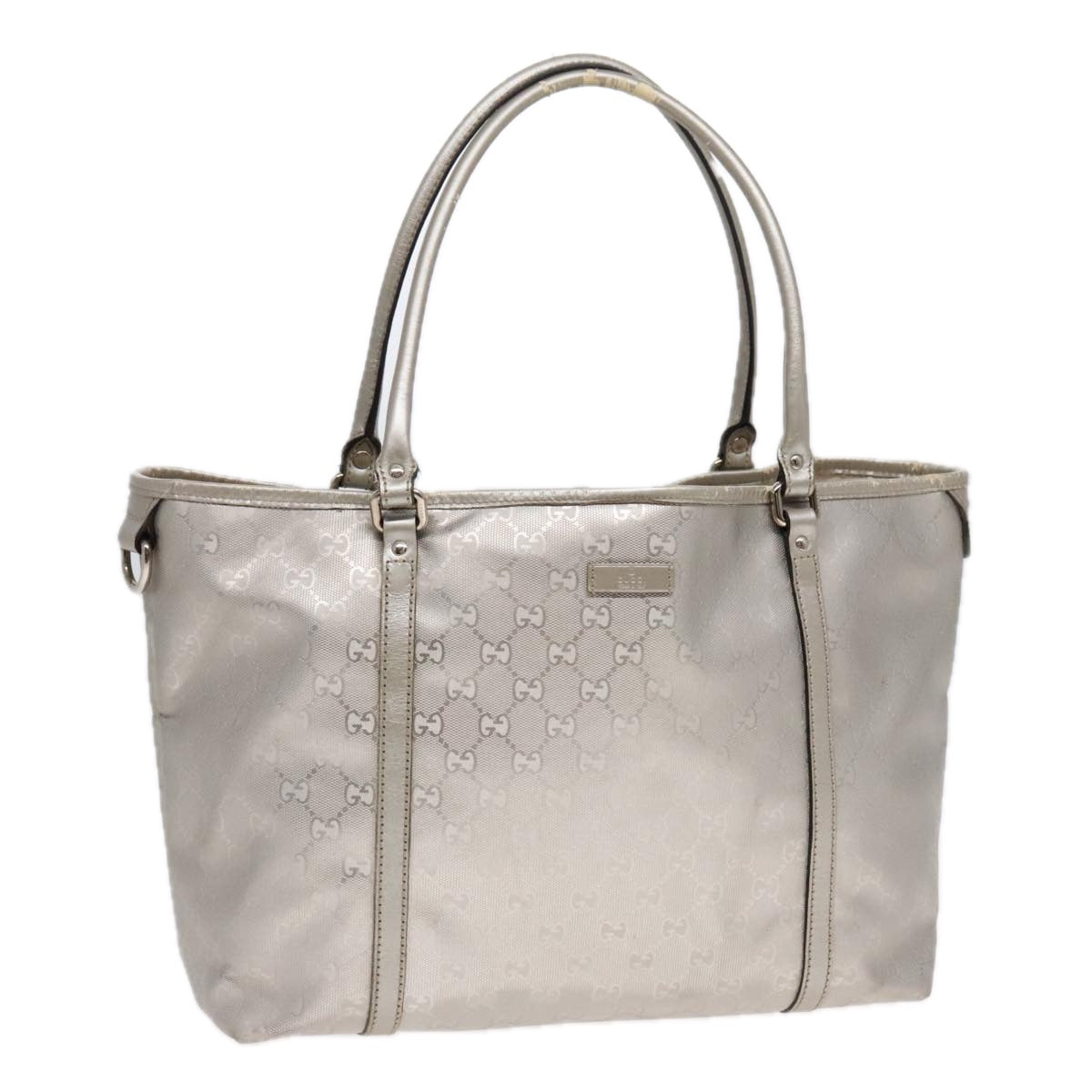 GUCCI GG implementation Tote Bag PVC Silver Auth 92536