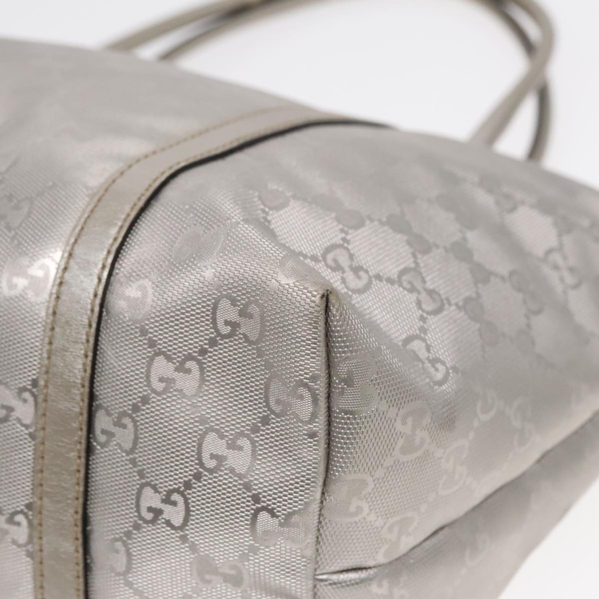 GUCCI GG implementation Tote Bag PVC Silver Auth 92536