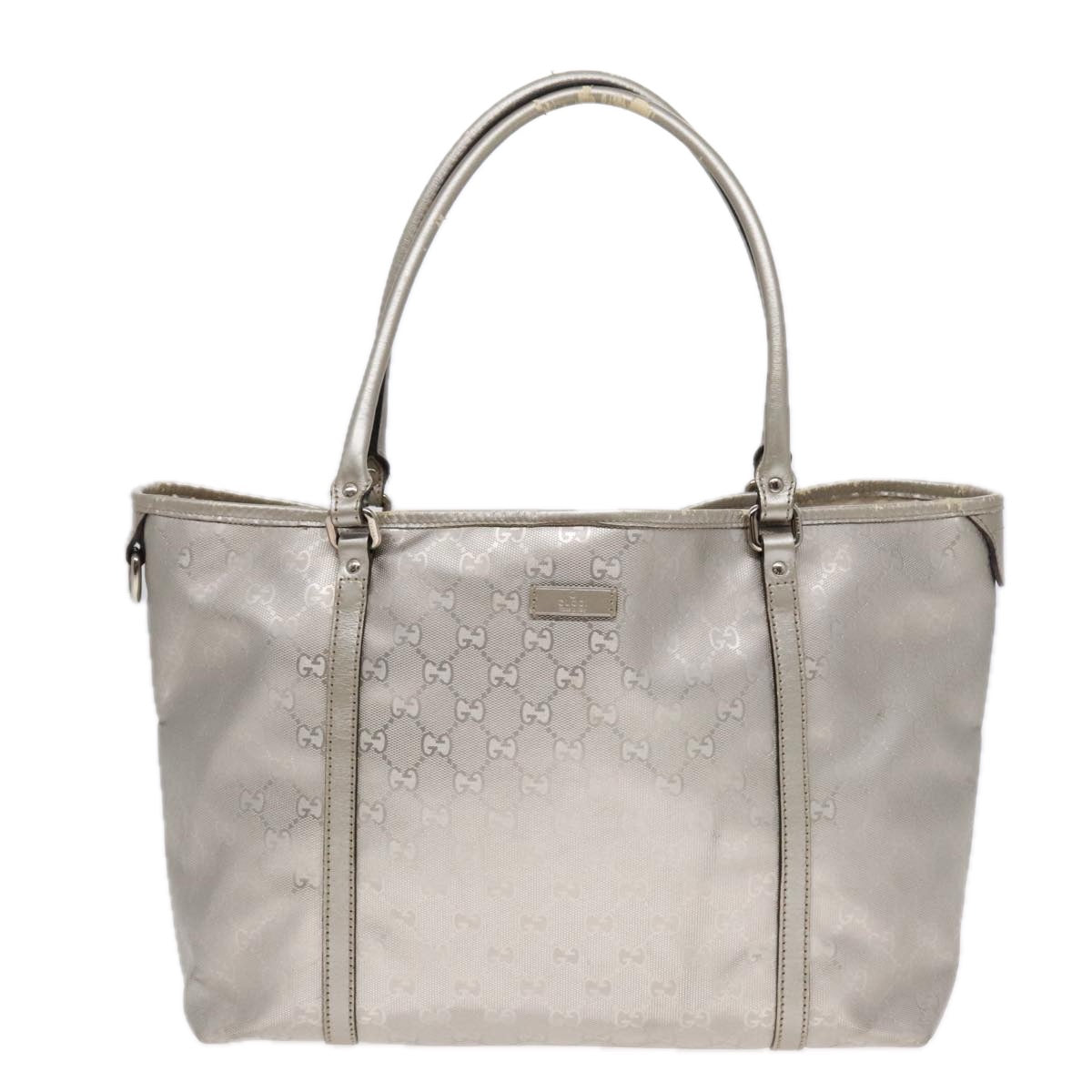 GUCCI GG implementation Tote Bag PVC Silver Auth 92536