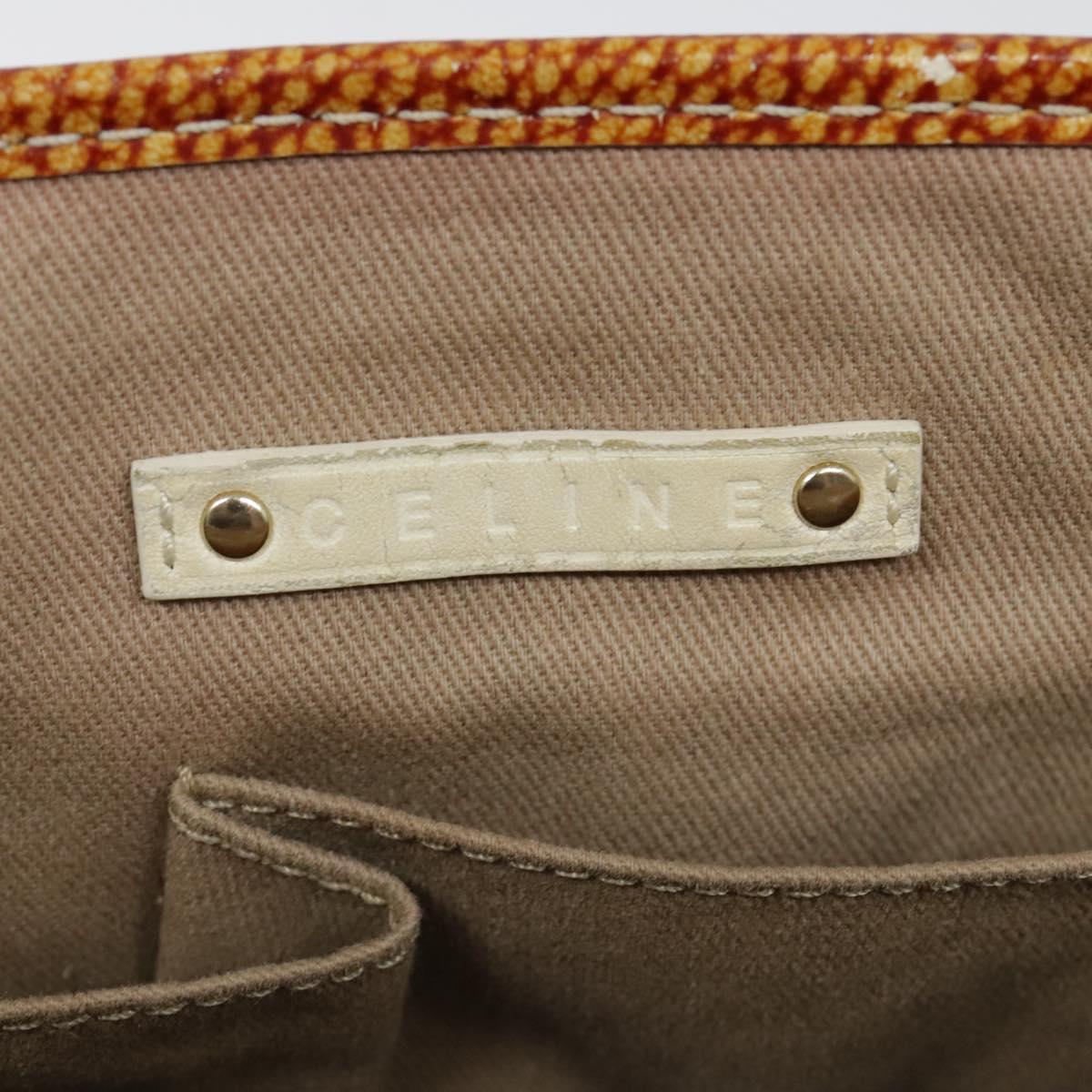 CELINE Paris Macadam Canvas Hand Bag Red Brown Silver Auth 92537