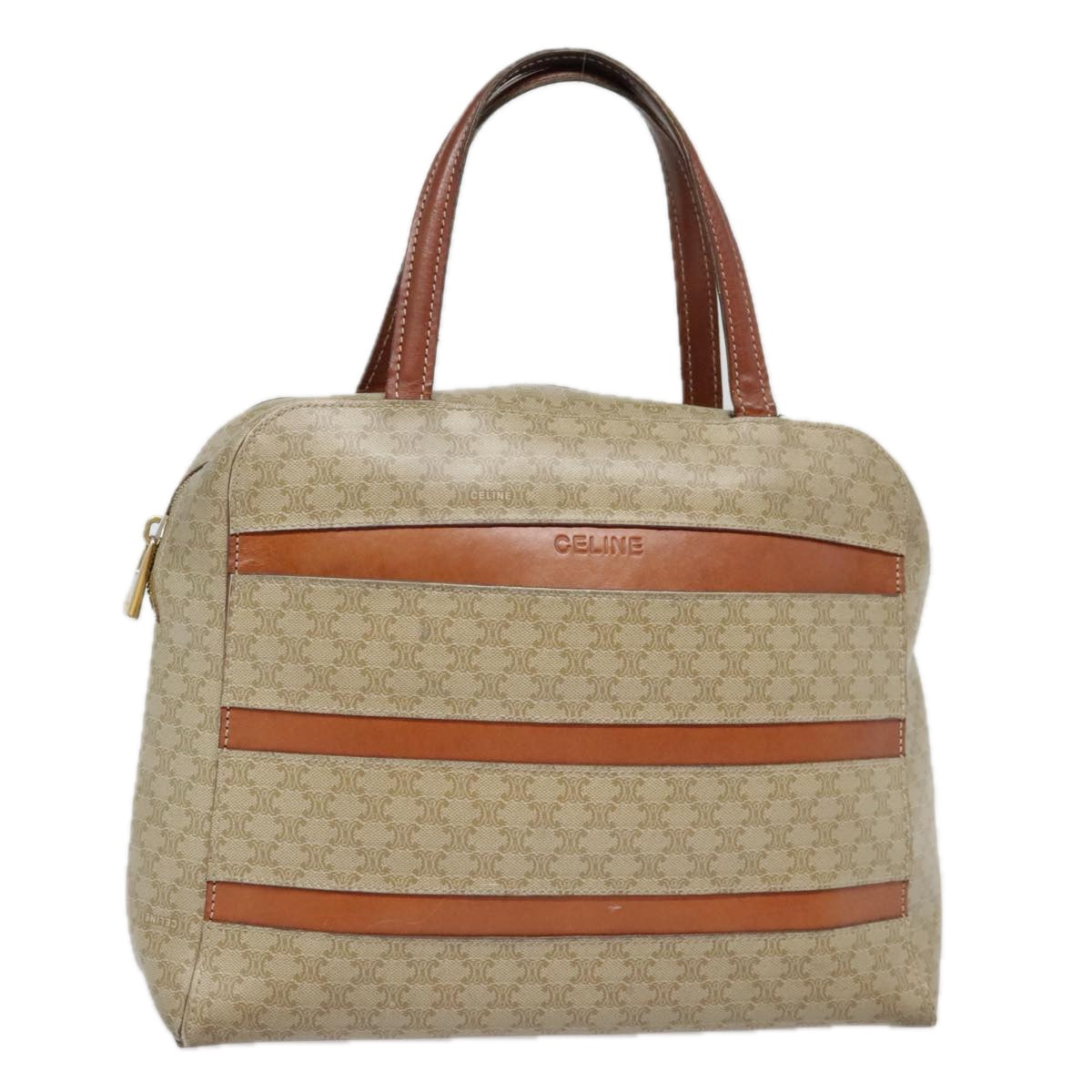 CELINE Macadam Canvas Hand Bag Beige Brown gold Auth 92539