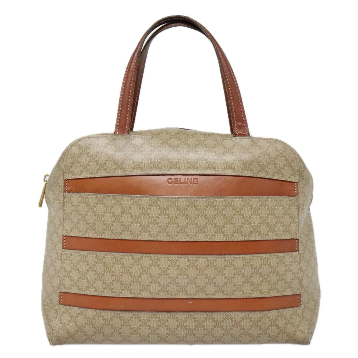 CELINE Macadam Canvas Hand Bag Beige Brown gold Auth 92539