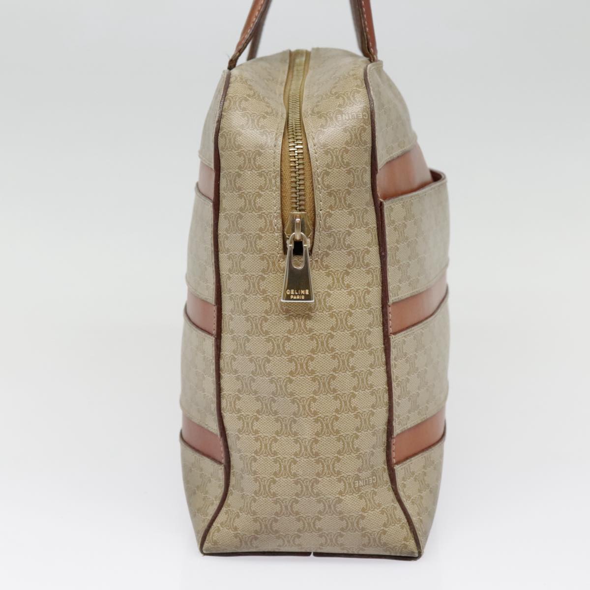 CELINE Macadam Canvas Hand Bag Beige Brown gold Auth 92539