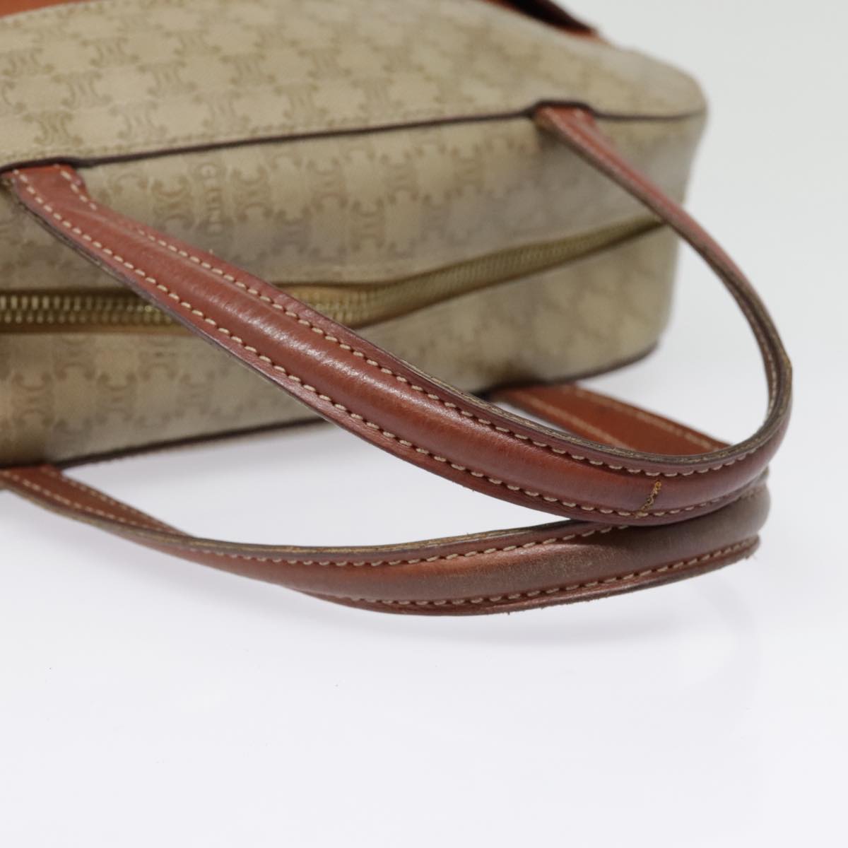 CELINE Macadam Canvas Hand Bag Beige Brown gold Auth 92539