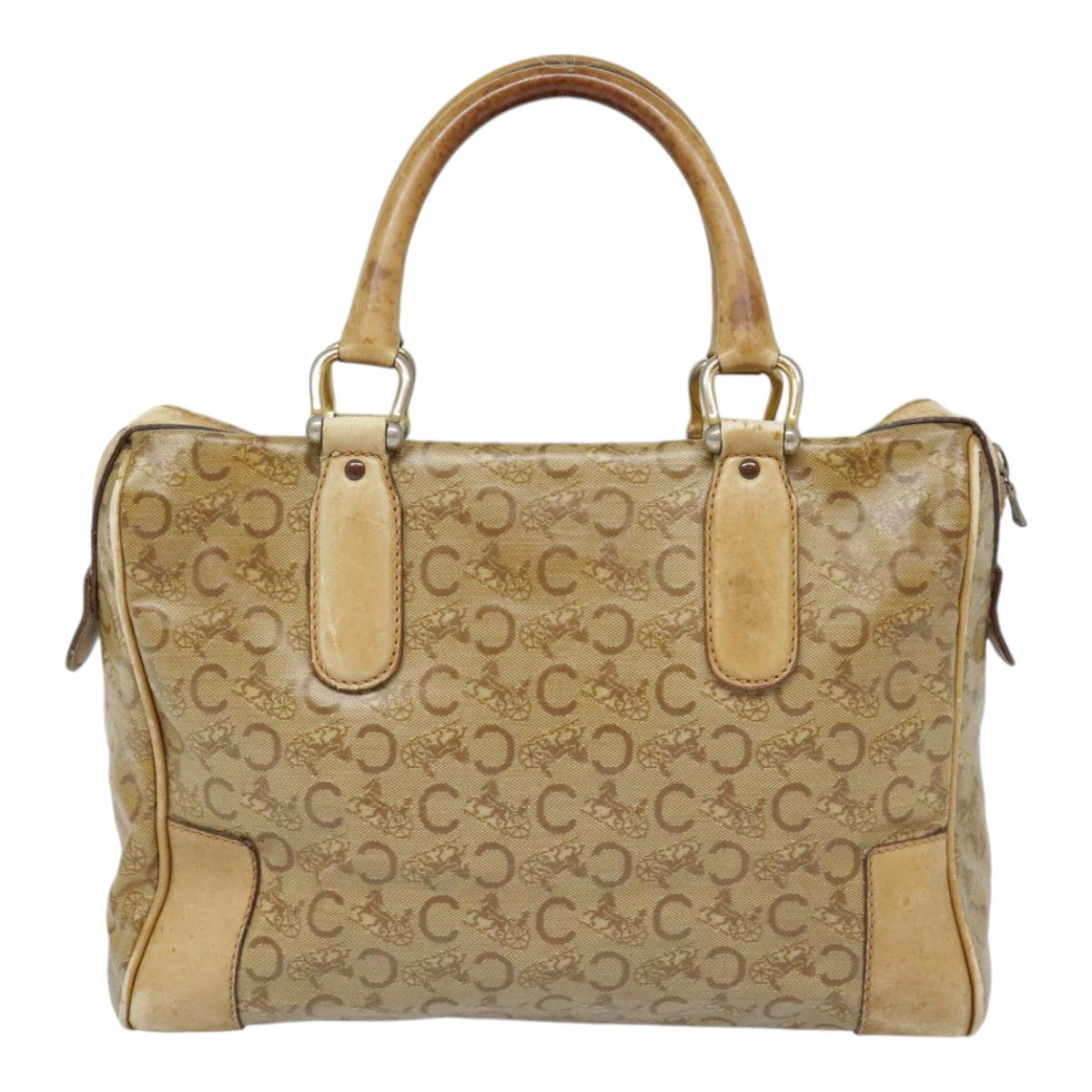 CELINE C Sulky Hand Bag Coated Canvas Leather Beige Gold Auth 92540