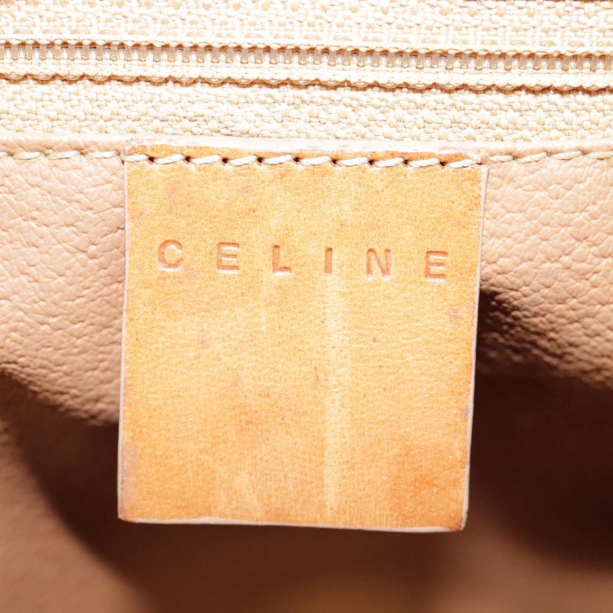 CELINE Macadam Canvas Hand Bag PVC Leather Beige Gold Auth 92542