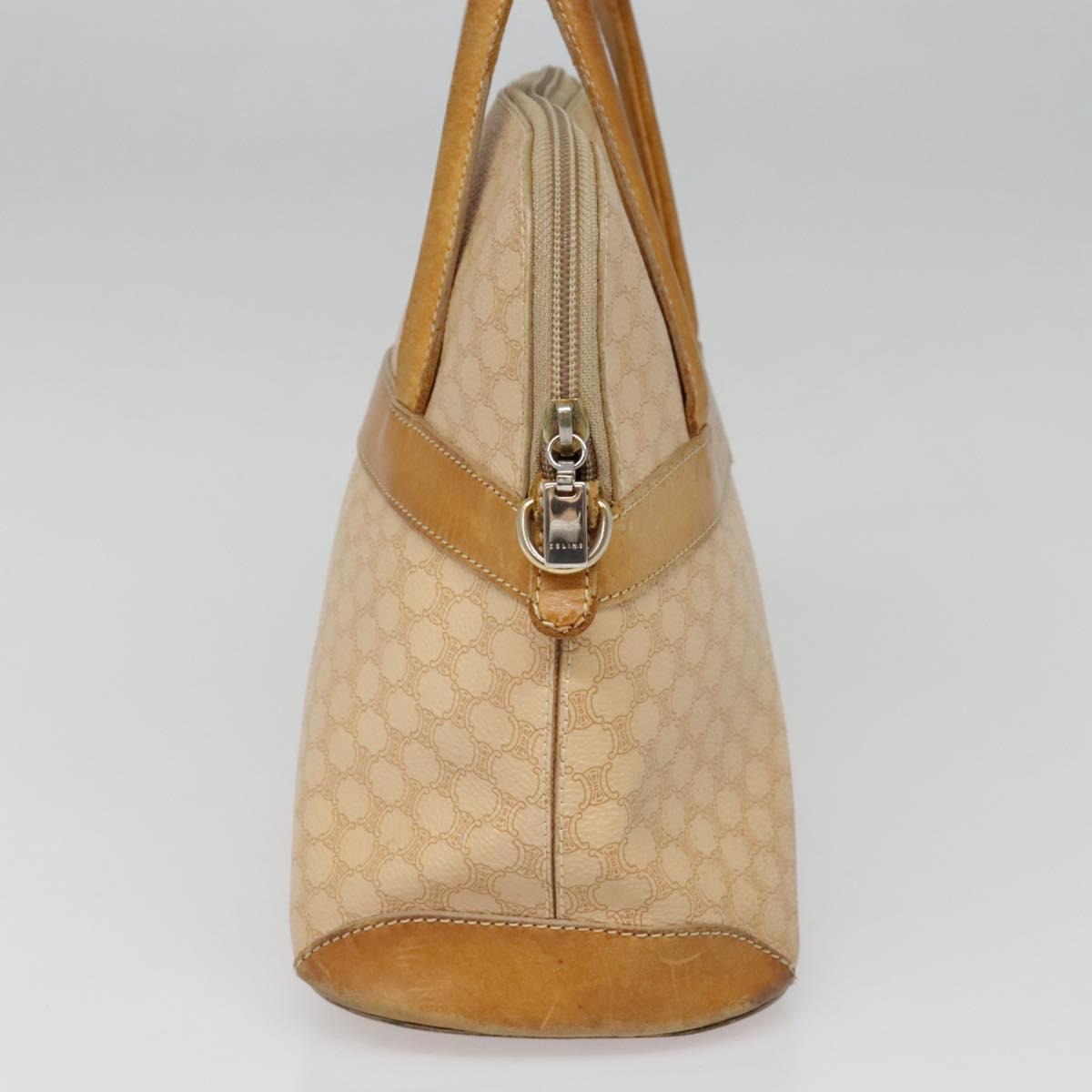 CELINE Macadam Canvas Hand Bag PVC Leather Beige Gold Auth 92542