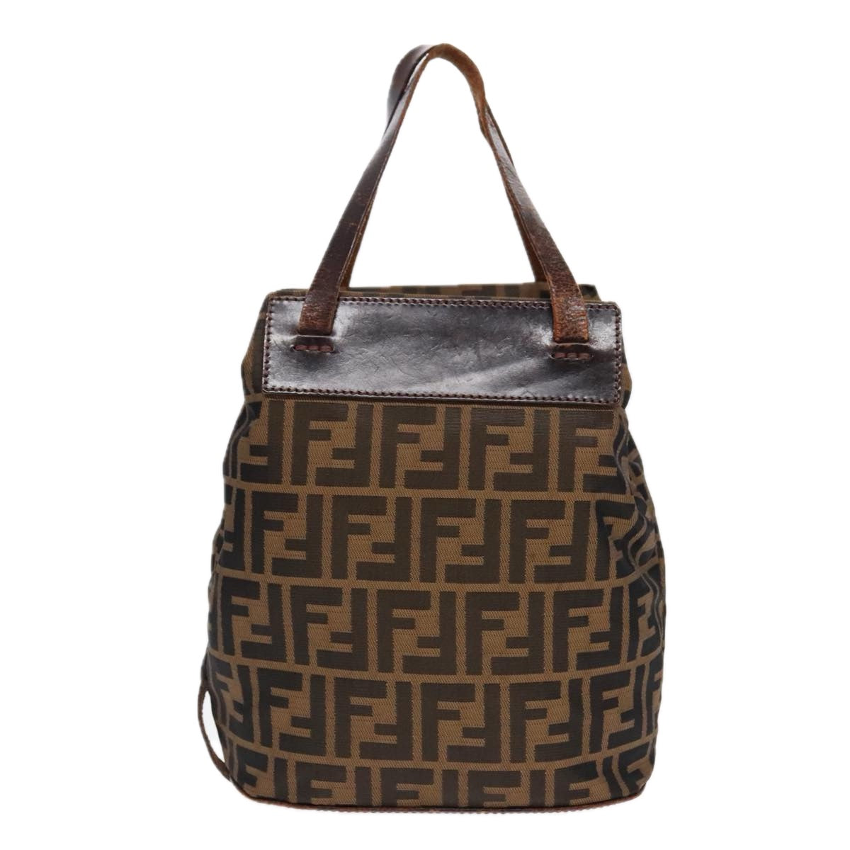 FENDI Zucca Canvas Hand Bag Brown Black Silver Auth 92553