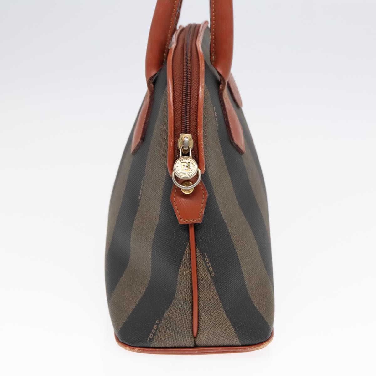 FENDI Pecan Canvas Hand Bag Brown Black Gold Auth 92554