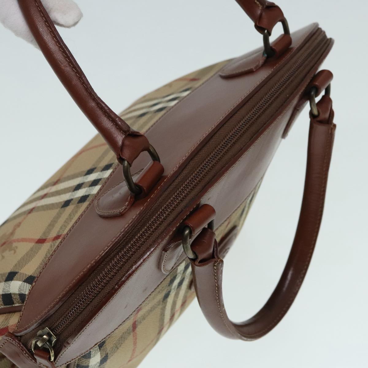 Burberrys Nova Check Hand Bag PVC Leather Beige Brown Auth 92564