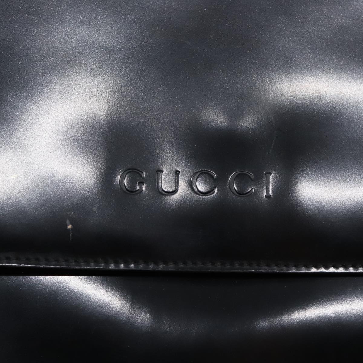 GUCCI Shoulder Bag Patent leather Black Gold 001 2214 1649 Auth 92605