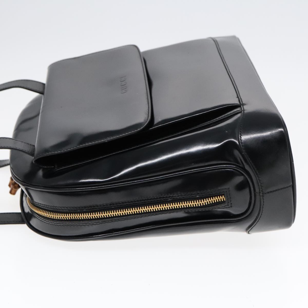 GUCCI Shoulder Bag Patent leather Black Gold 001 2214 1649 Auth 92605