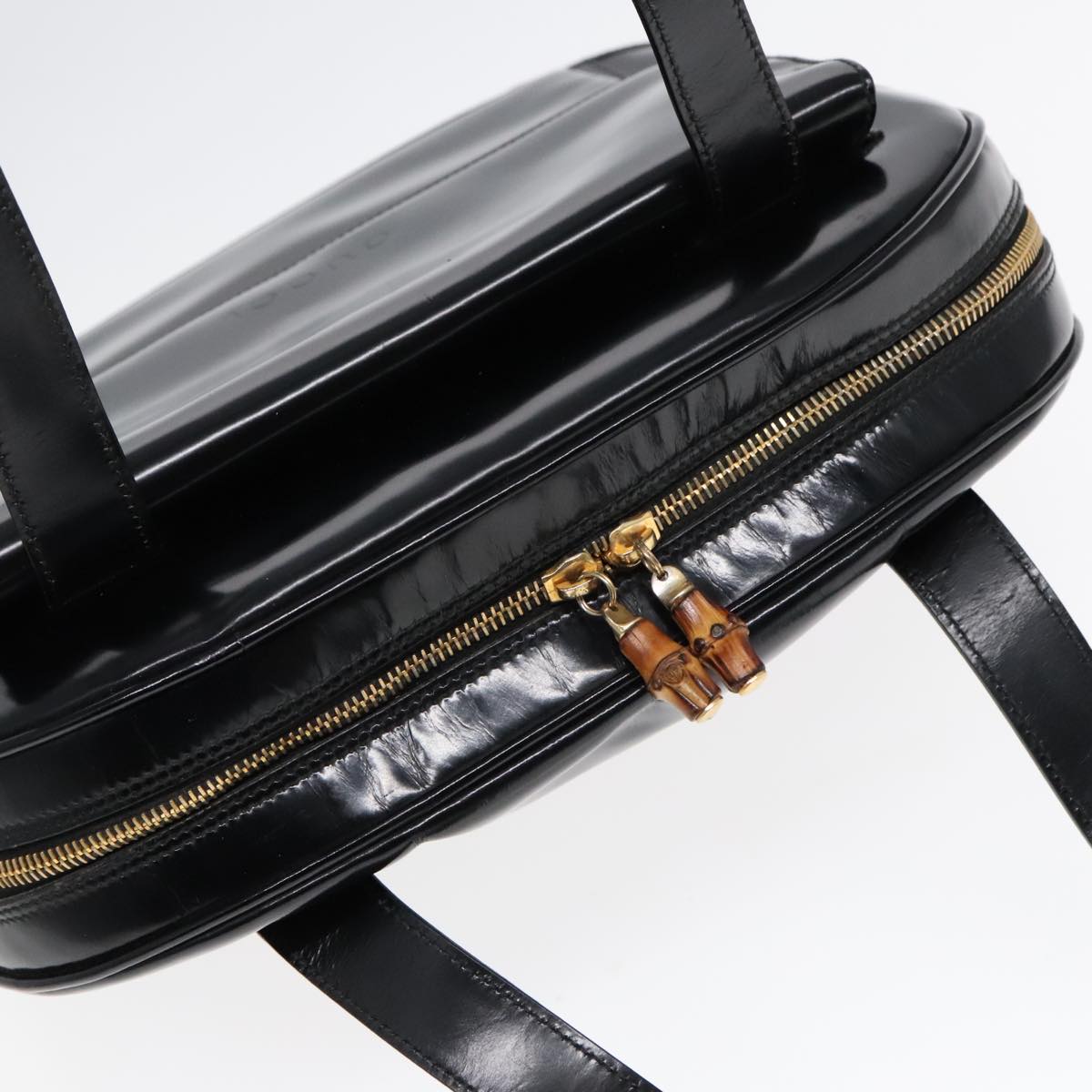 GUCCI Shoulder Bag Patent leather Black Gold 001 2214 1649 Auth 92605