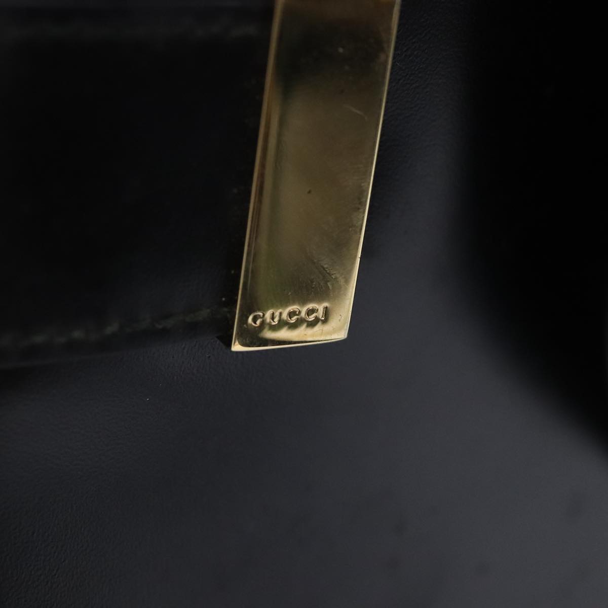 GUCCI Hand Bag Patent Leather 2way Black Gold 000 2046 0562 Auth 92606