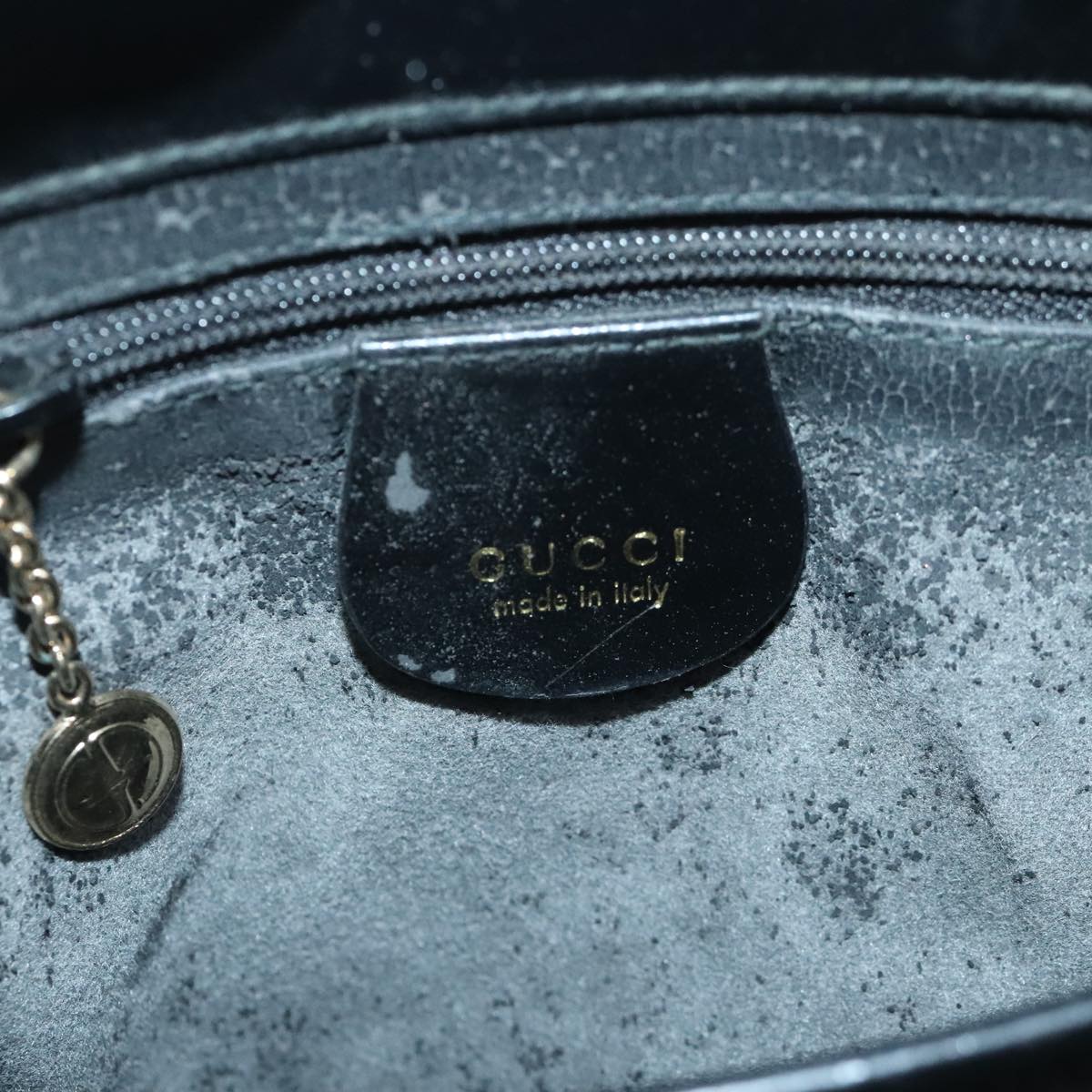 GUCCI Hand Bag Patent Leather 2way Black Gold 000 2046 0562 Auth 92606