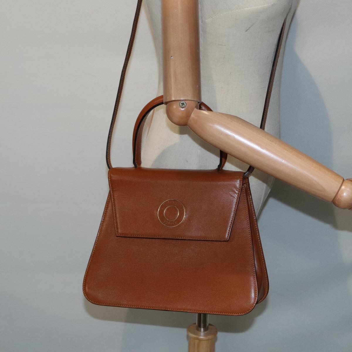 CELINE Hand Bag Leather 2way Brown Gold Auth 92641