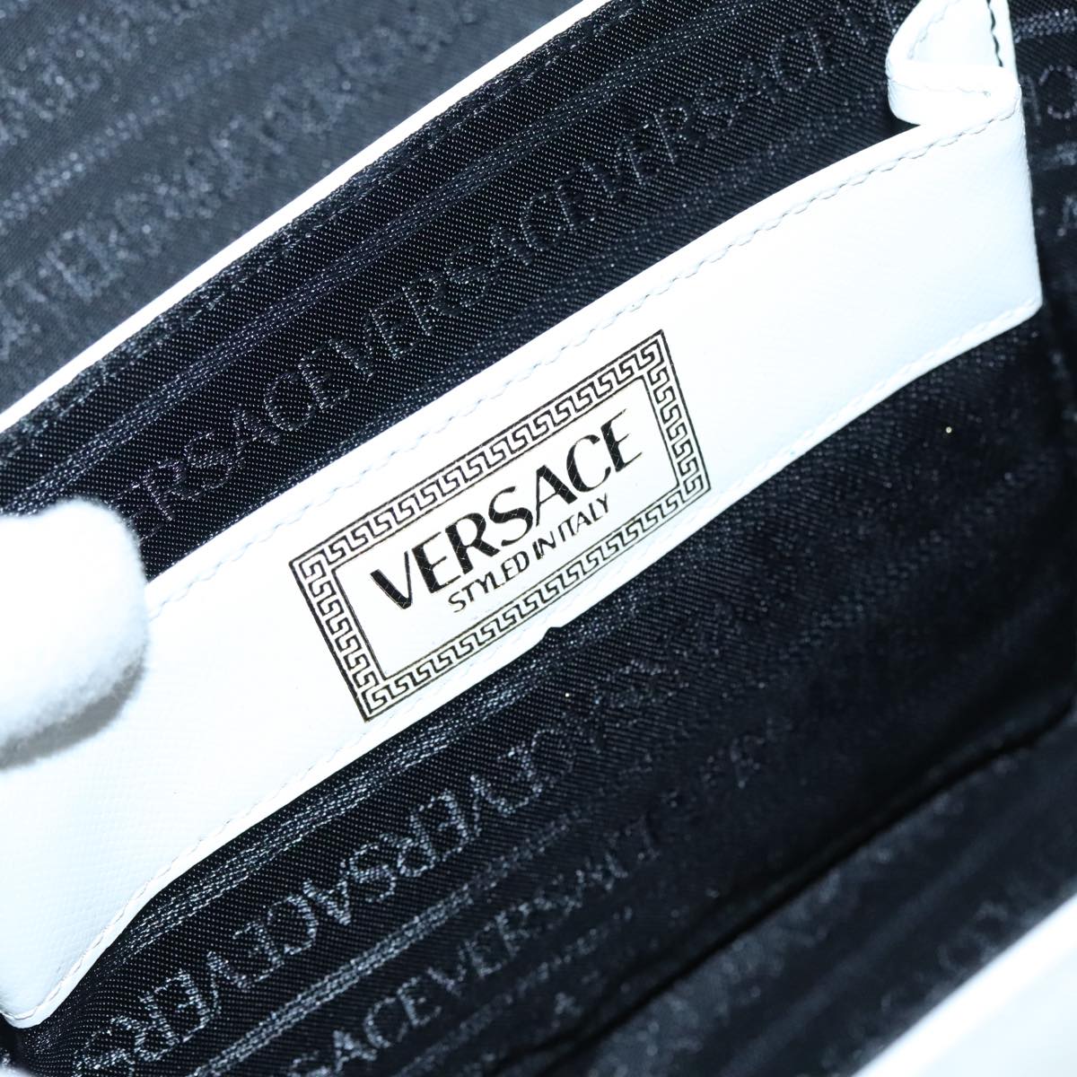 VERSACE Hand Bag Leather 2way White Gold Auth 92647