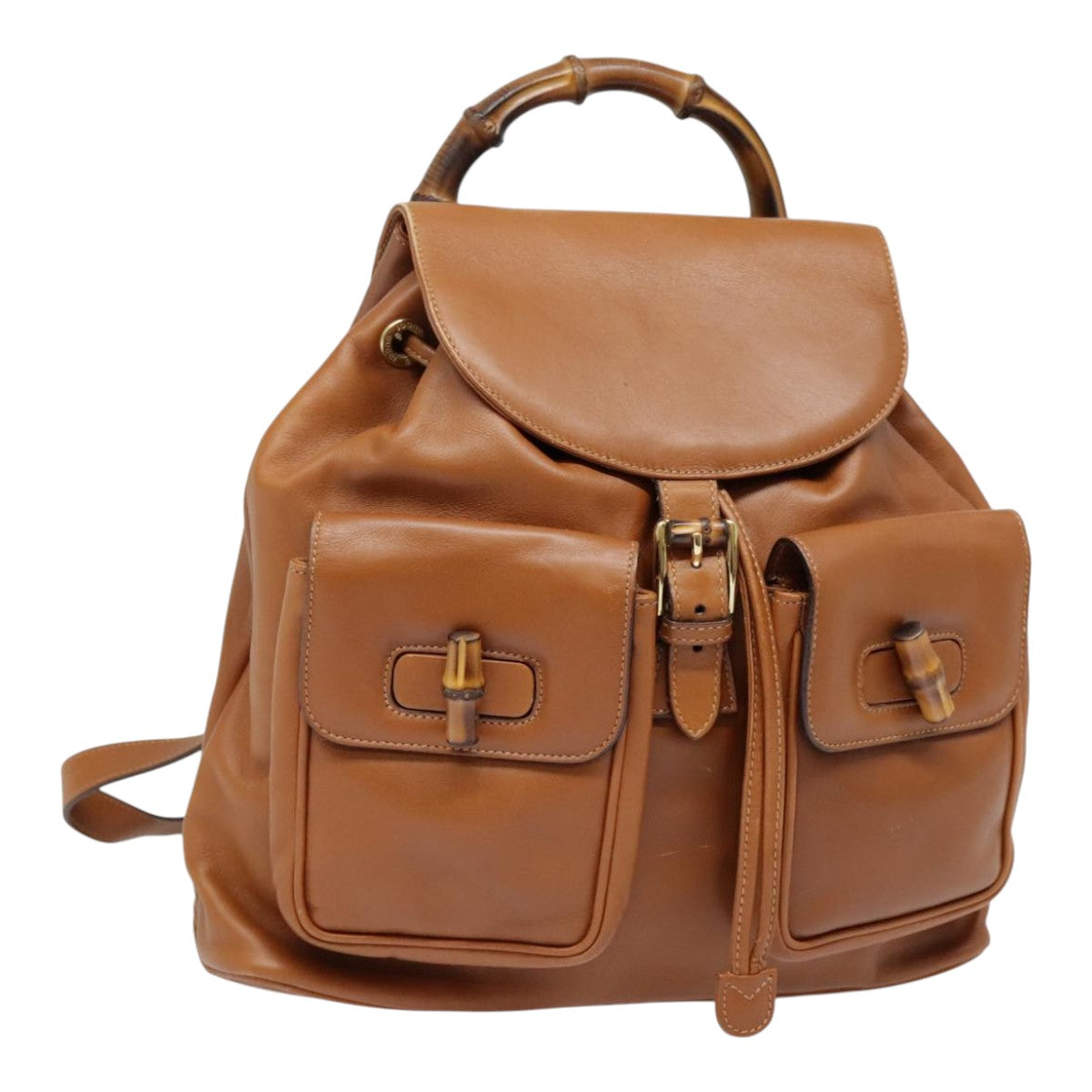 GUCCI Bamboo Backpack Leather Brown Gold Auth 92669