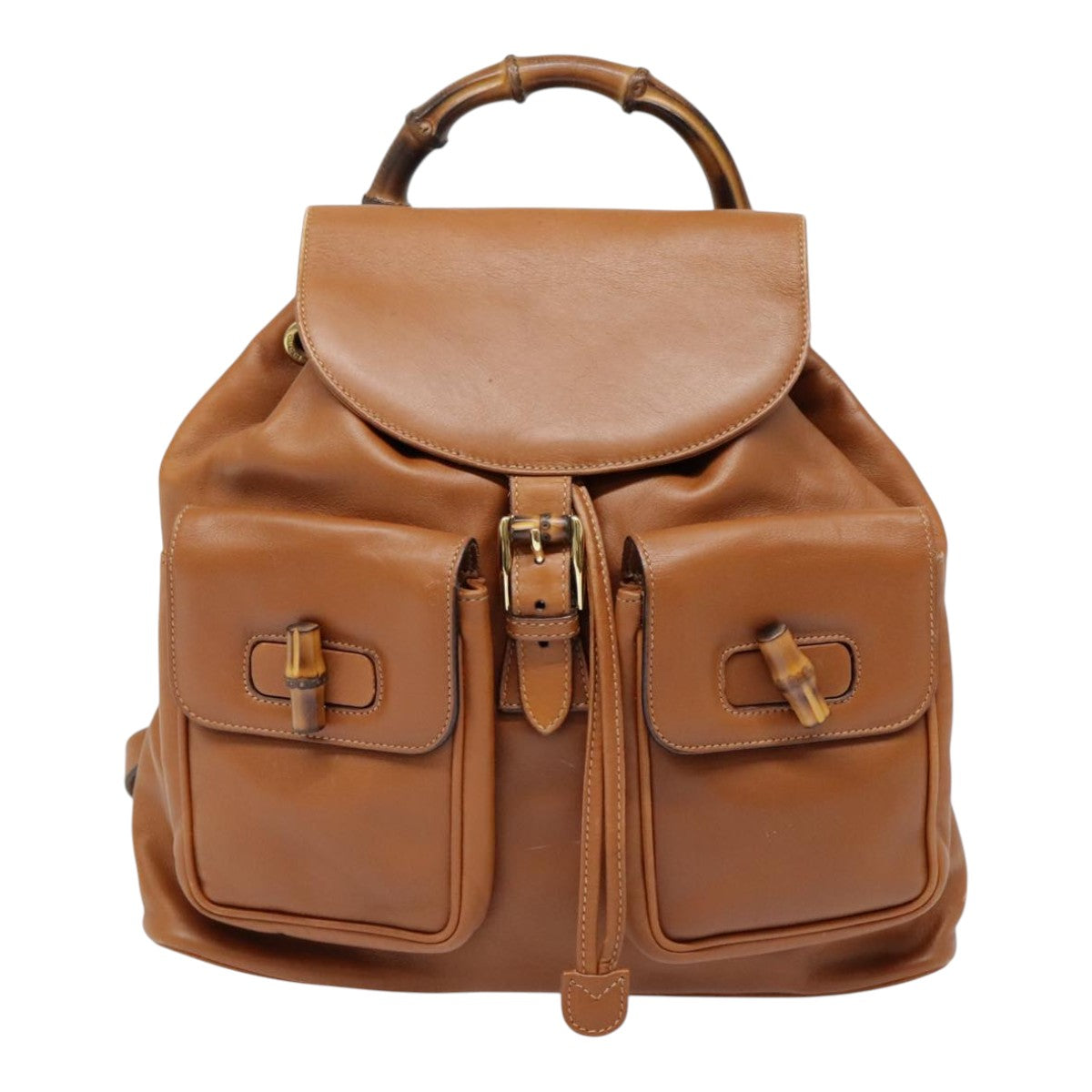 GUCCI Bamboo Backpack Leather Brown Gold Auth 92669