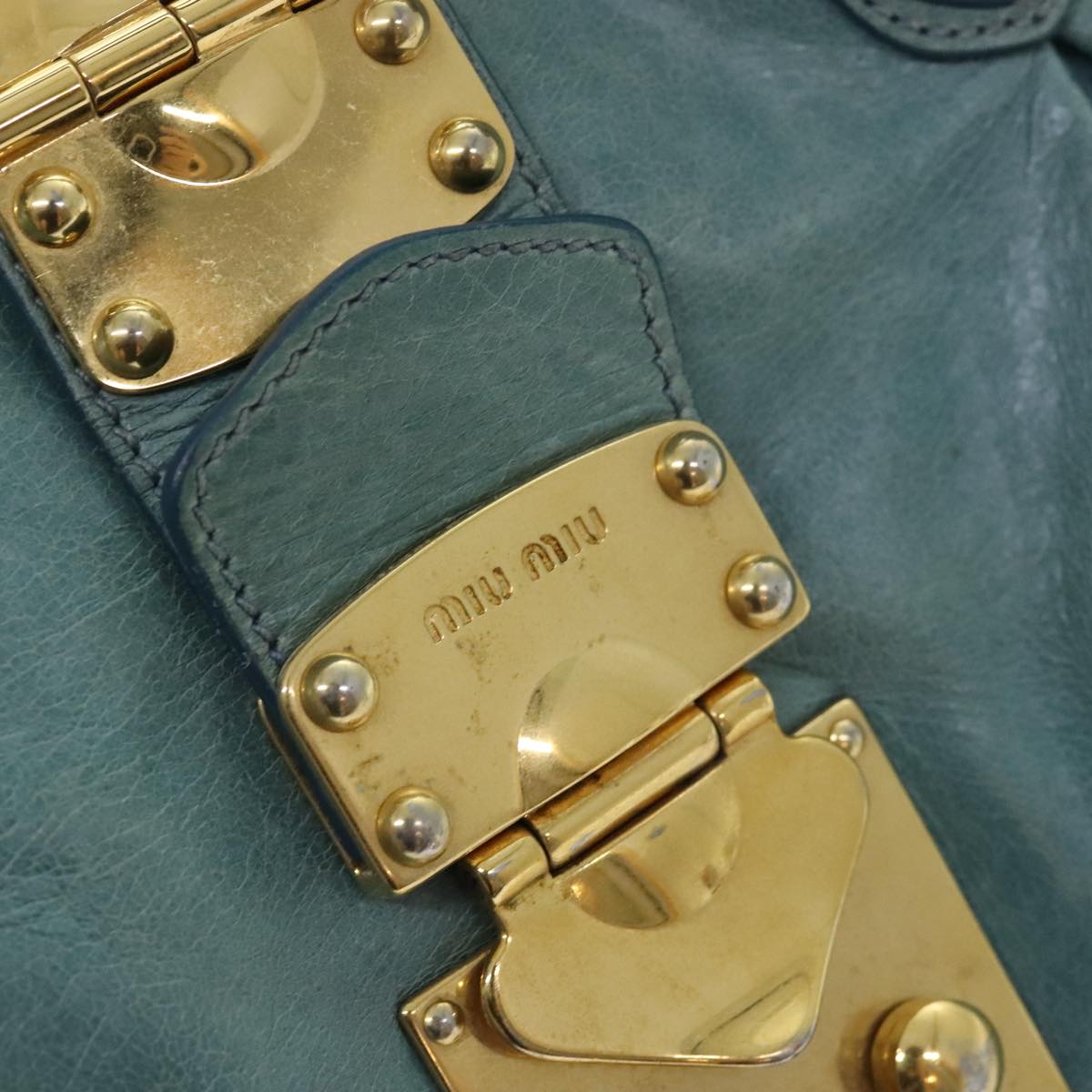 Miu Miu Hand Bag Leather 2way Blue Gold Auth 92683