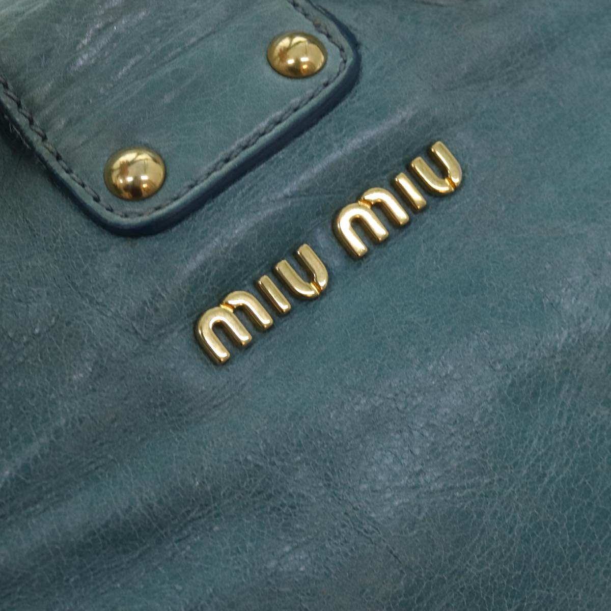 Miu Miu Hand Bag Leather 2way Blue Gold Auth 92683