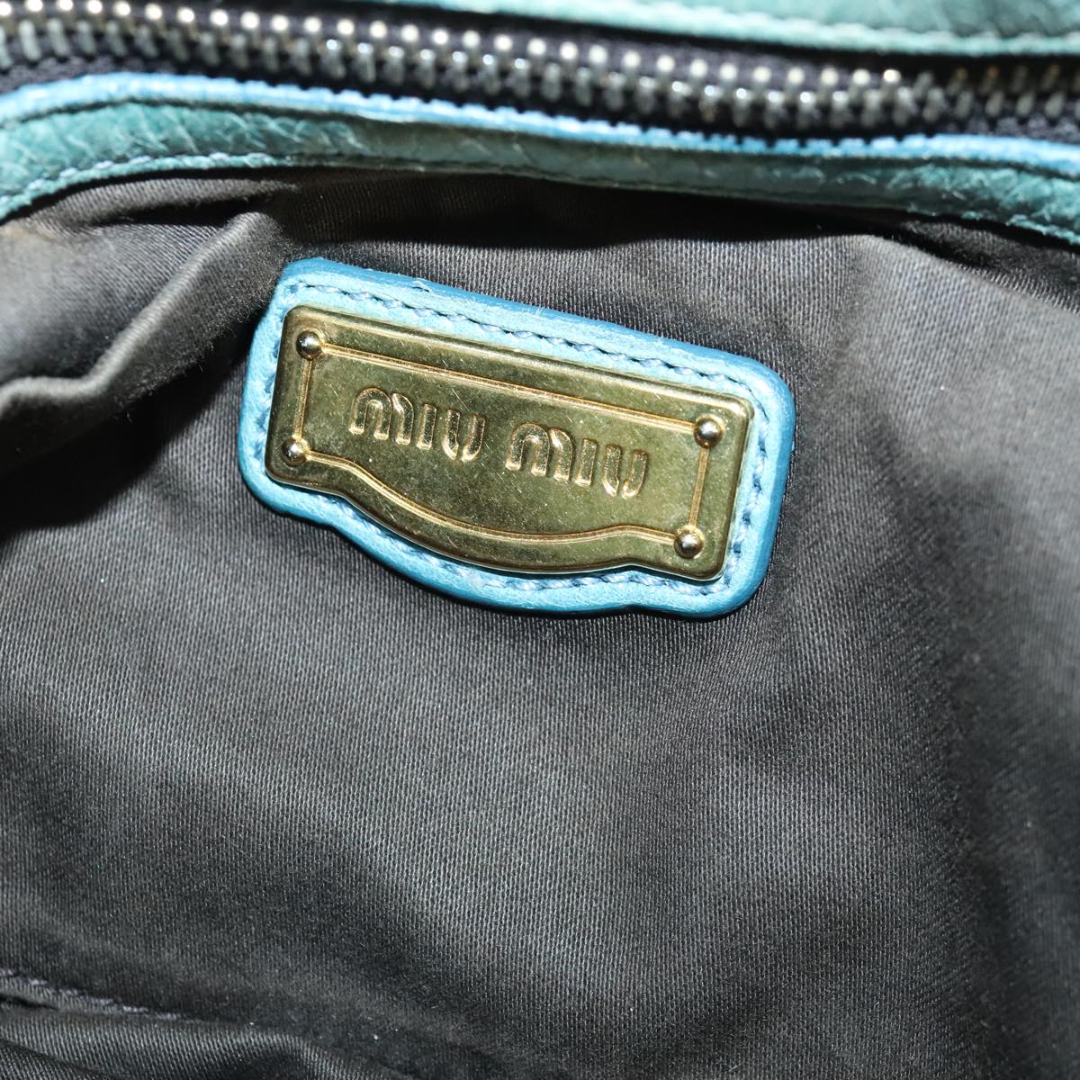 Miu Miu Hand Bag Leather 2way Blue Gold Auth 92683