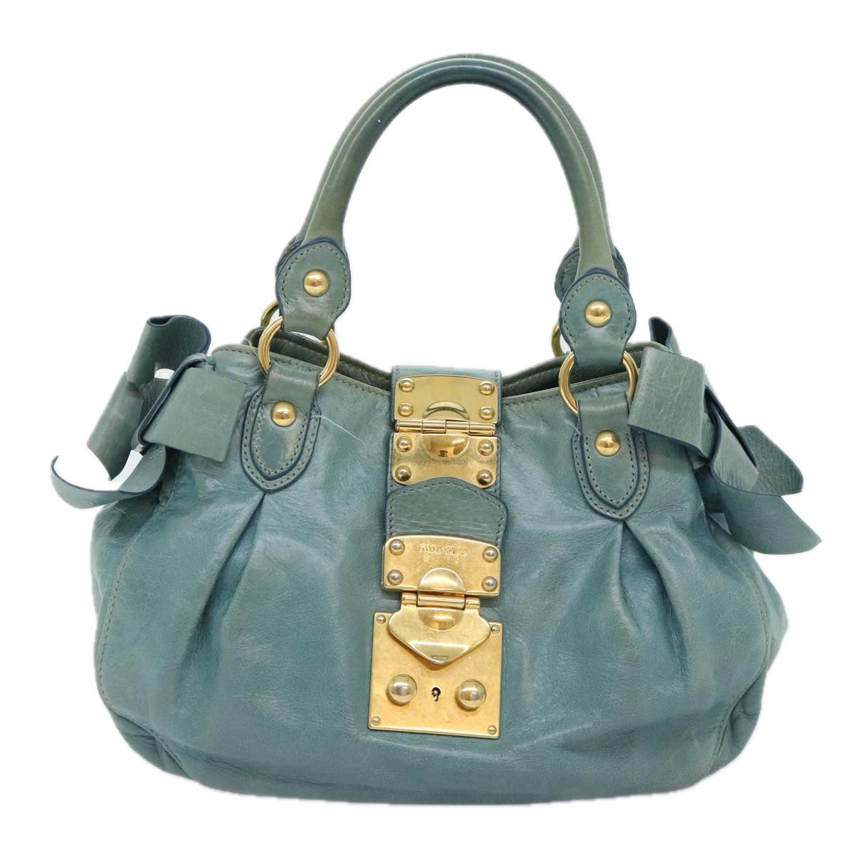 Miu Miu Hand Bag Leather 2way Blue Gold Auth 92683