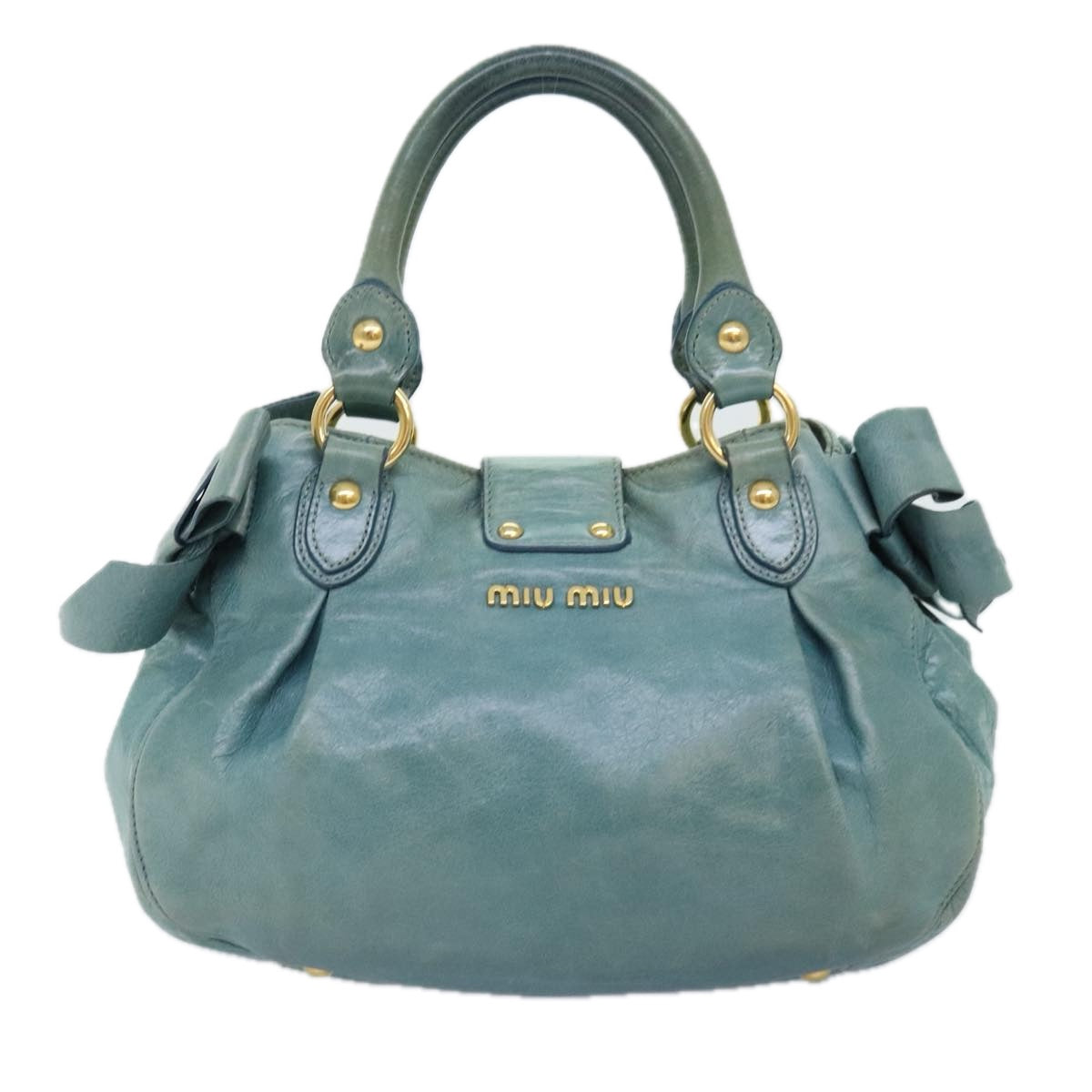 Miu Miu Hand Bag Leather 2way Blue Gold Auth 92683