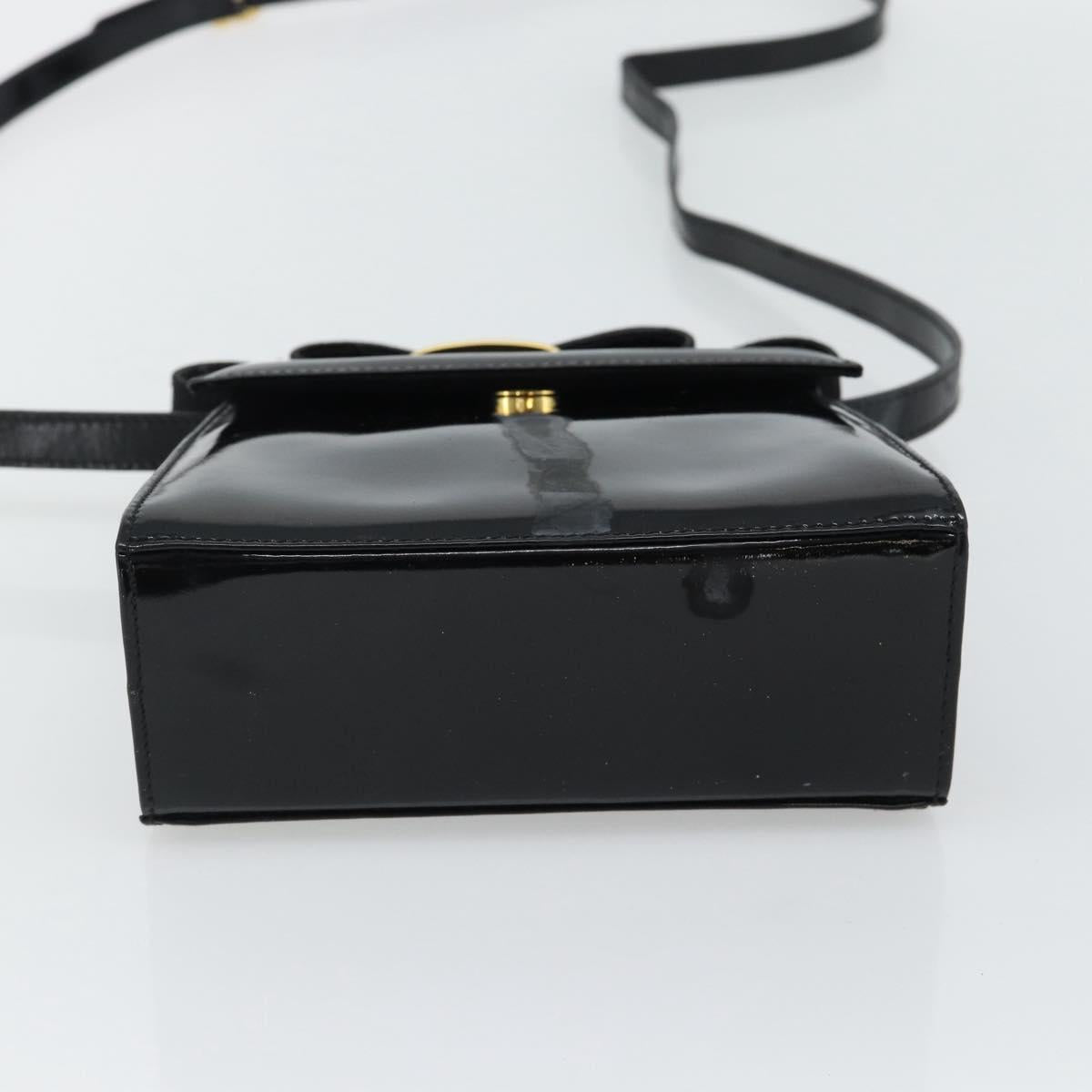Salvatore Ferragamo Shoulder Bag Patent Leather Black Gold Auth 92696